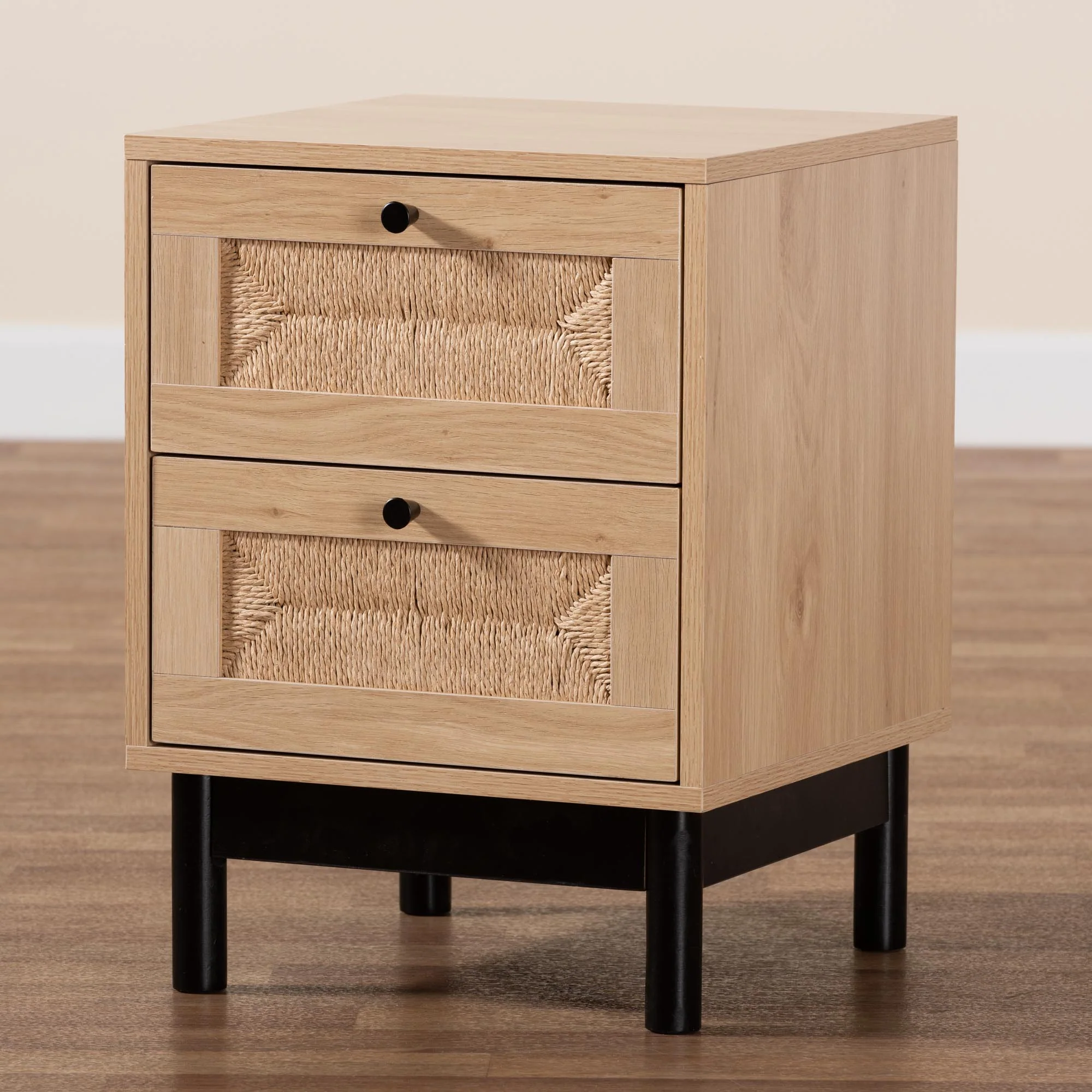 Baxton Studio Cherelle Mid-Century Modern Light Brown and Black 2-Drawer End Table - Image 9