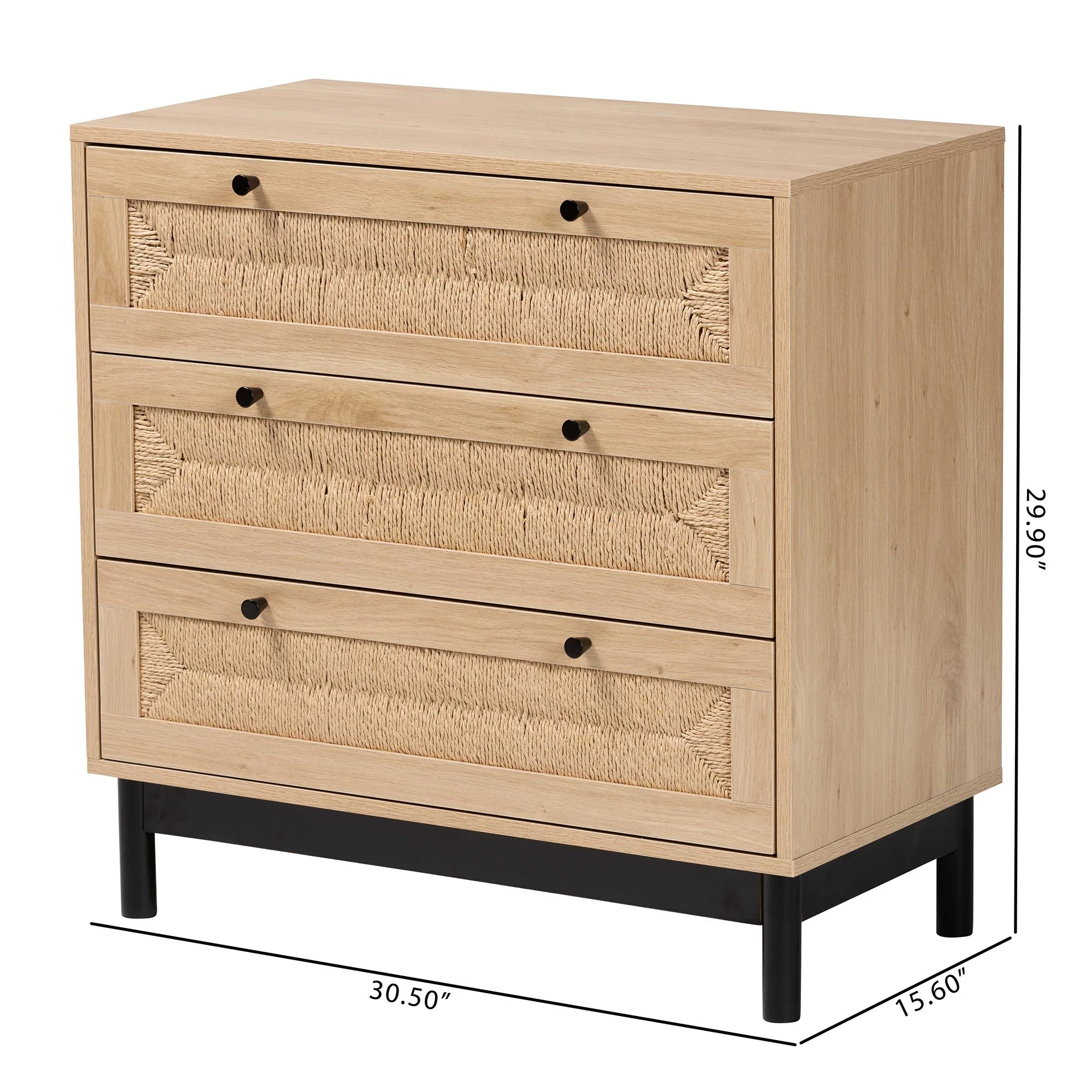 Baxton Studio Cherelle Mid-Century Modern Light Brown and Black 3-Drawer Storage Cabinet - Image 10