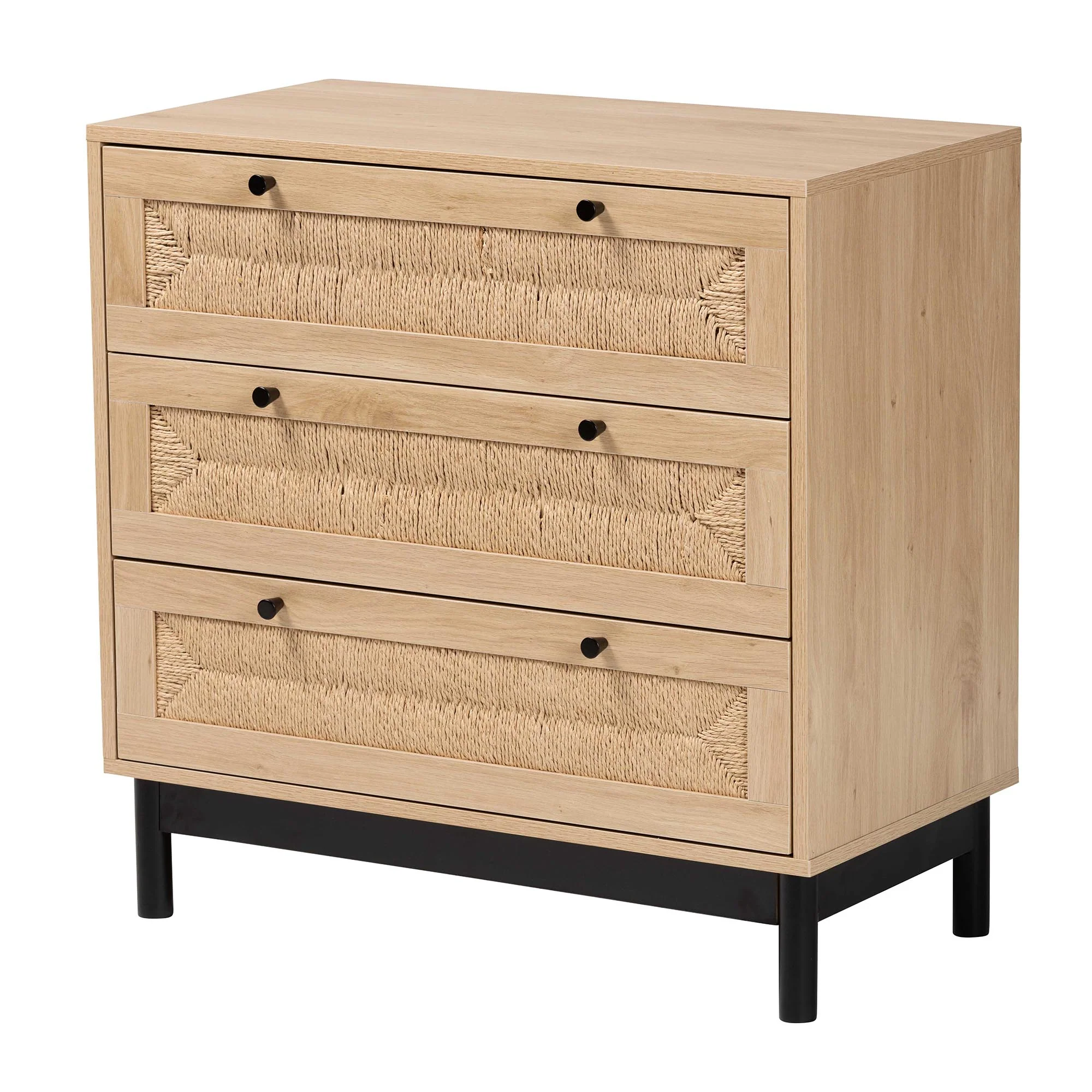 Baxton Studio Cherelle Mid-Century Modern Light Brown and Black 3-Drawer Storage Cabinet - Image 2