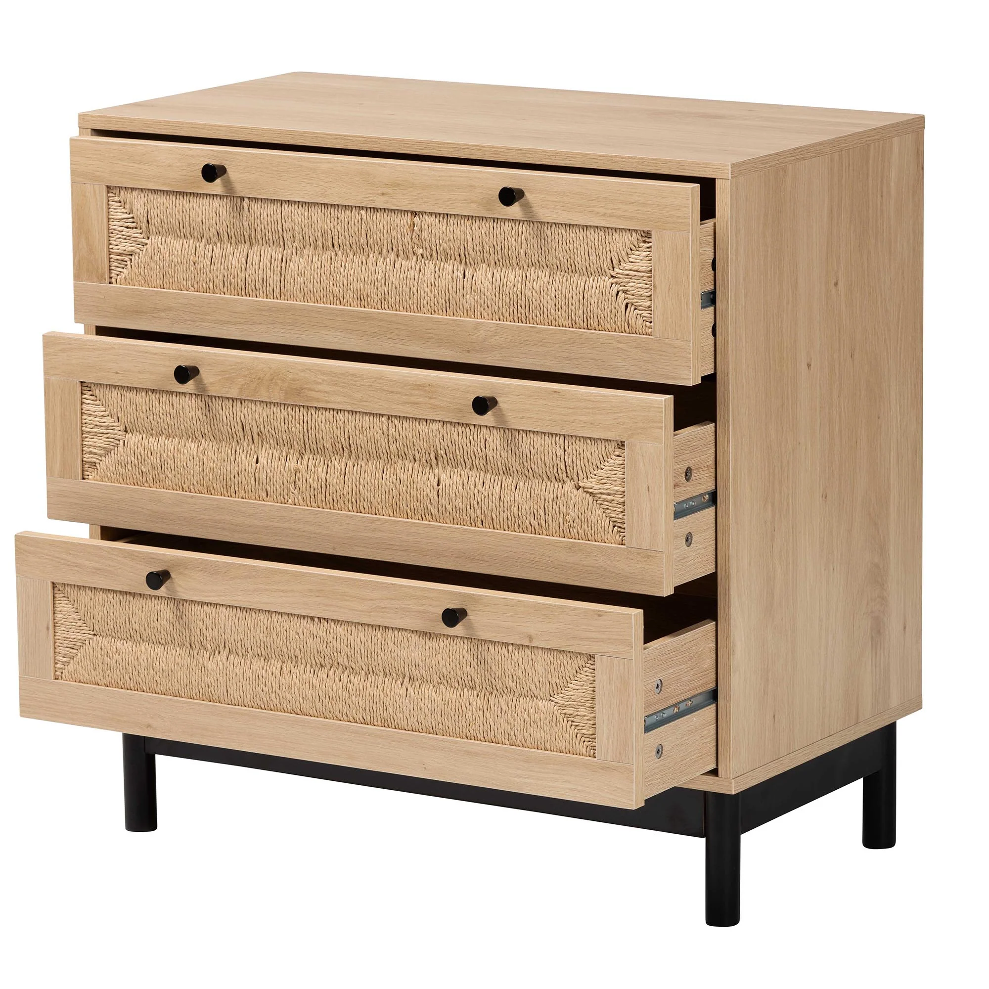 Baxton Studio Cherelle Mid-Century Modern Light Brown and Black 3-Drawer Storage Cabinet - Image 3