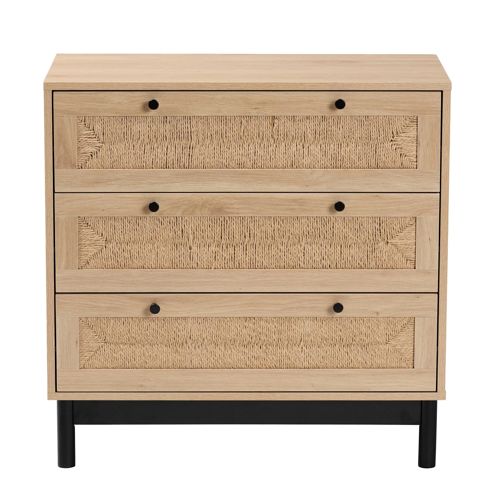 Baxton Studio Cherelle Mid-Century Modern Light Brown and Black 3-Drawer Storage Cabinet - Image 4