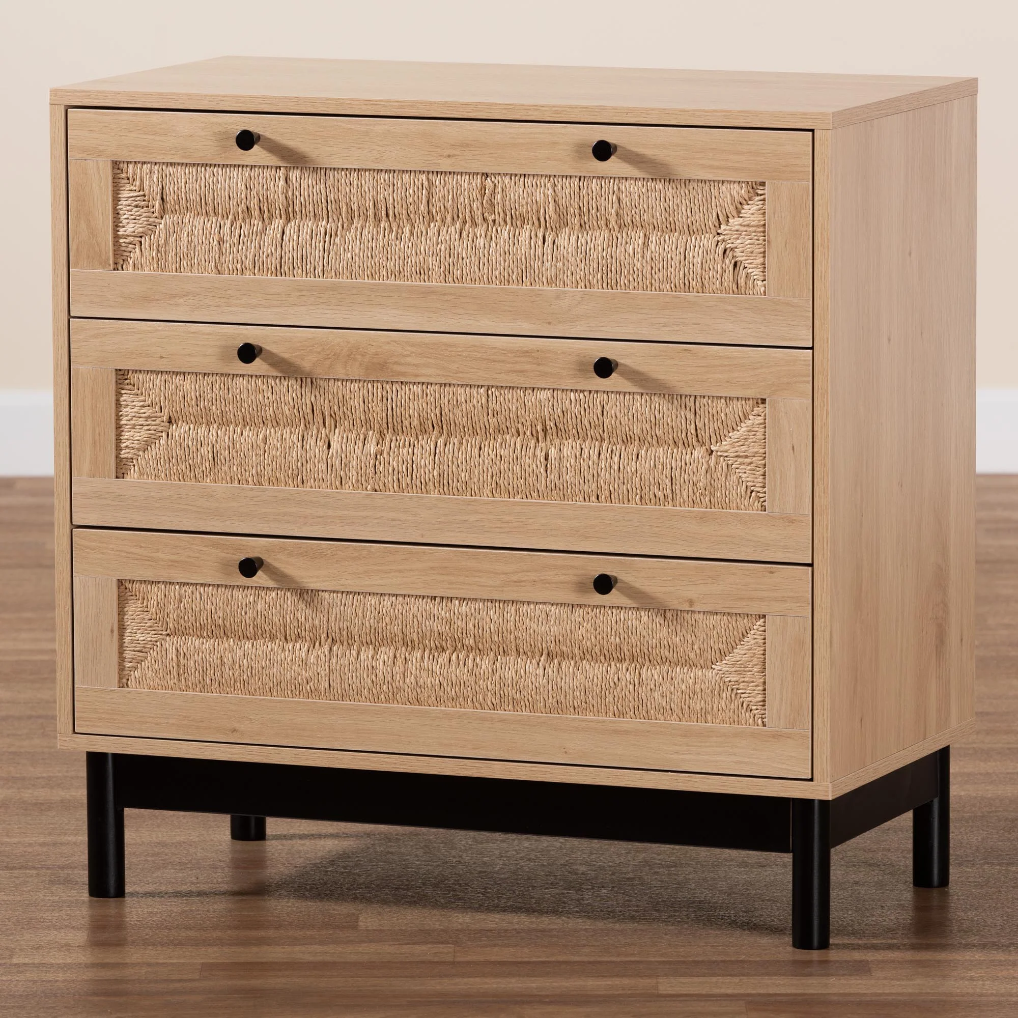 Baxton Studio Cherelle Mid-Century Modern Light Brown and Black 3-Drawer Storage Cabinet - Image 9