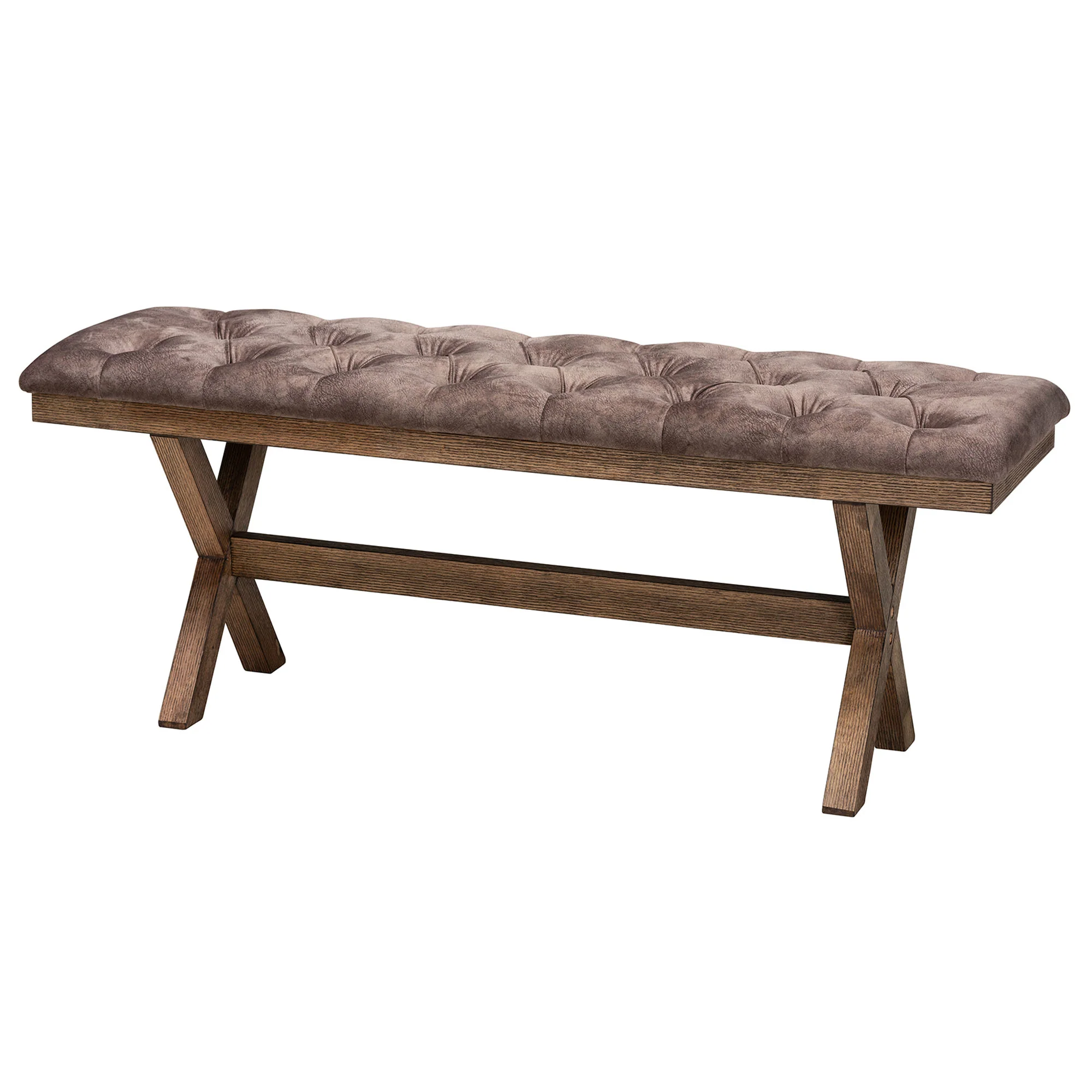 Baxton Studio Cherene Modern Farmhouse Chocolate Velvet Fabric and Rustic Brown Finished Wood Bench - Image 2