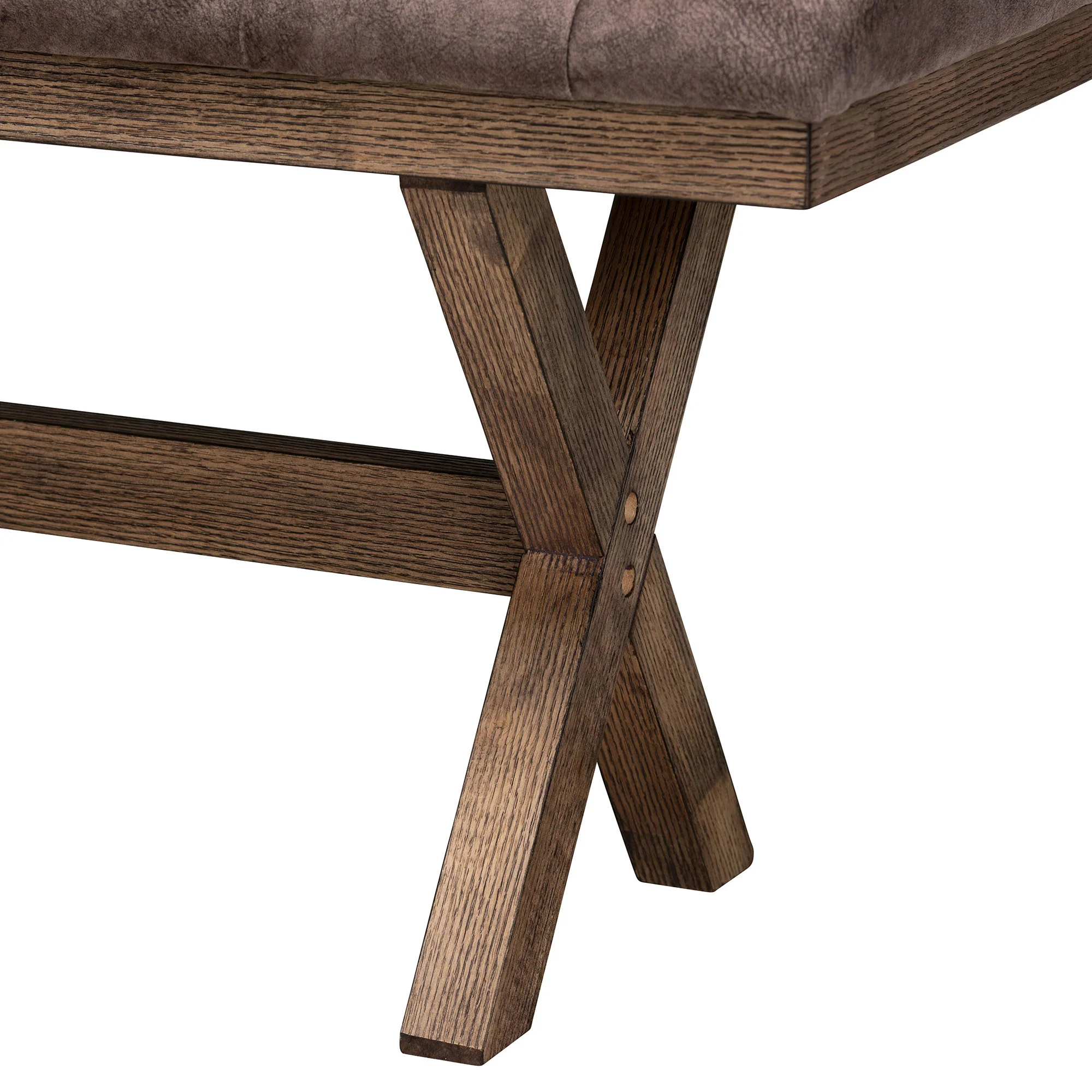 Baxton Studio Cherene Modern Farmhouse Chocolate Velvet Fabric and Rustic Brown Finished Wood Bench - Image 5