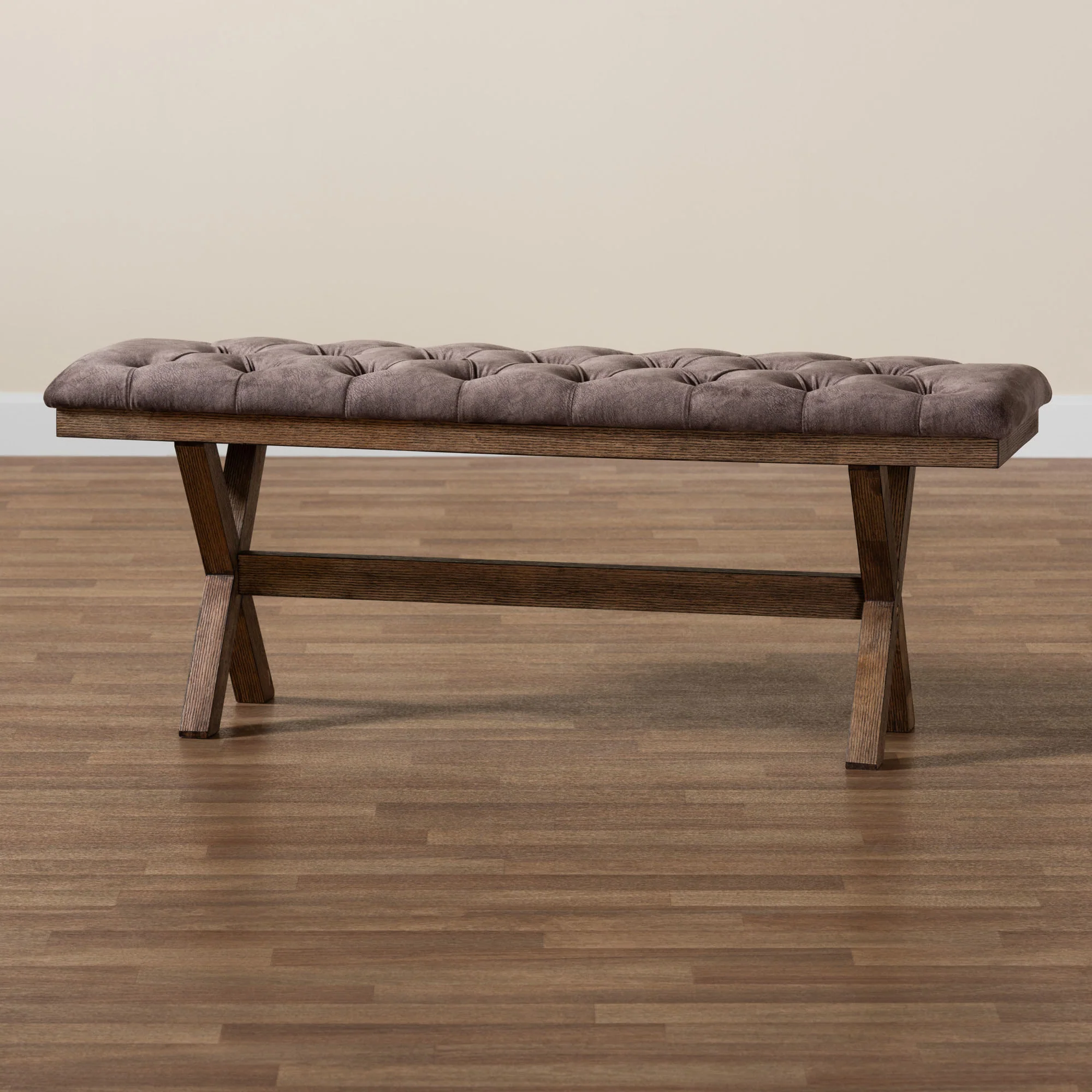 Baxton Studio Cherene Modern Farmhouse Chocolate Velvet Fabric and Rustic Brown Finished Wood Bench - Image 7