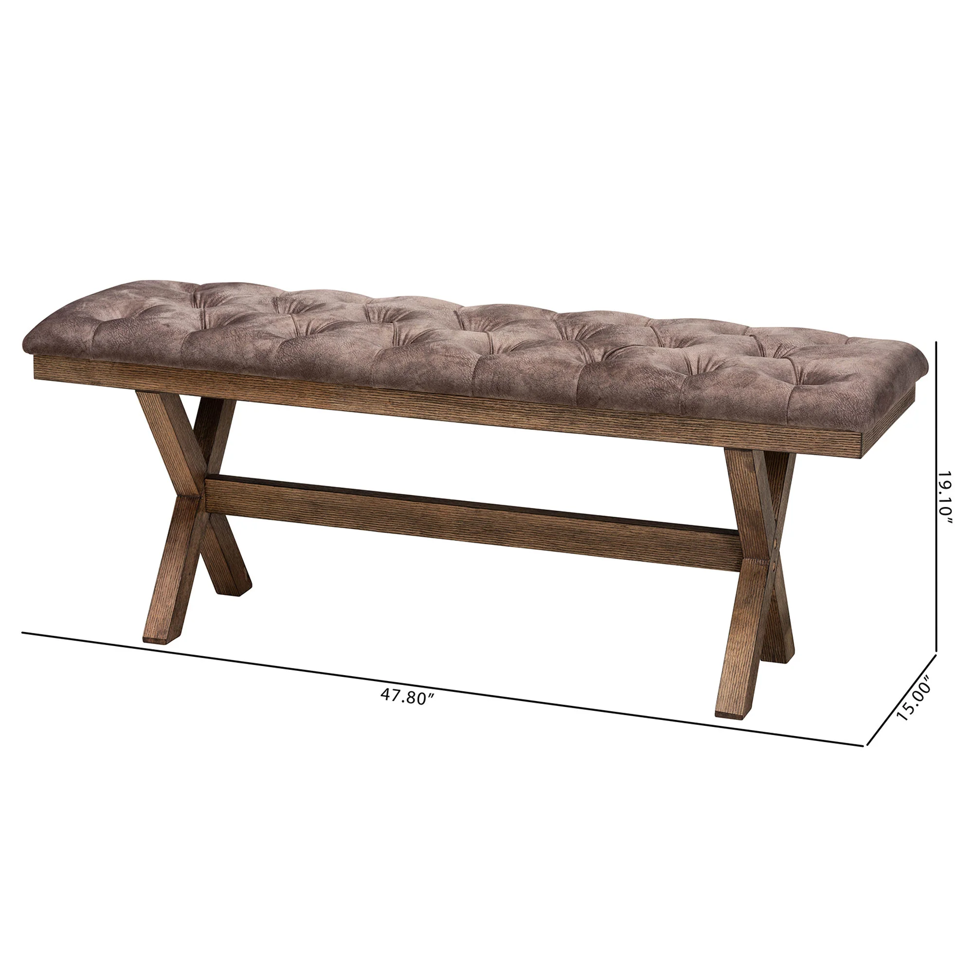 Baxton Studio Cherene Modern Farmhouse Chocolate Velvet Fabric and Rustic Brown Finished Wood Bench - Image 8