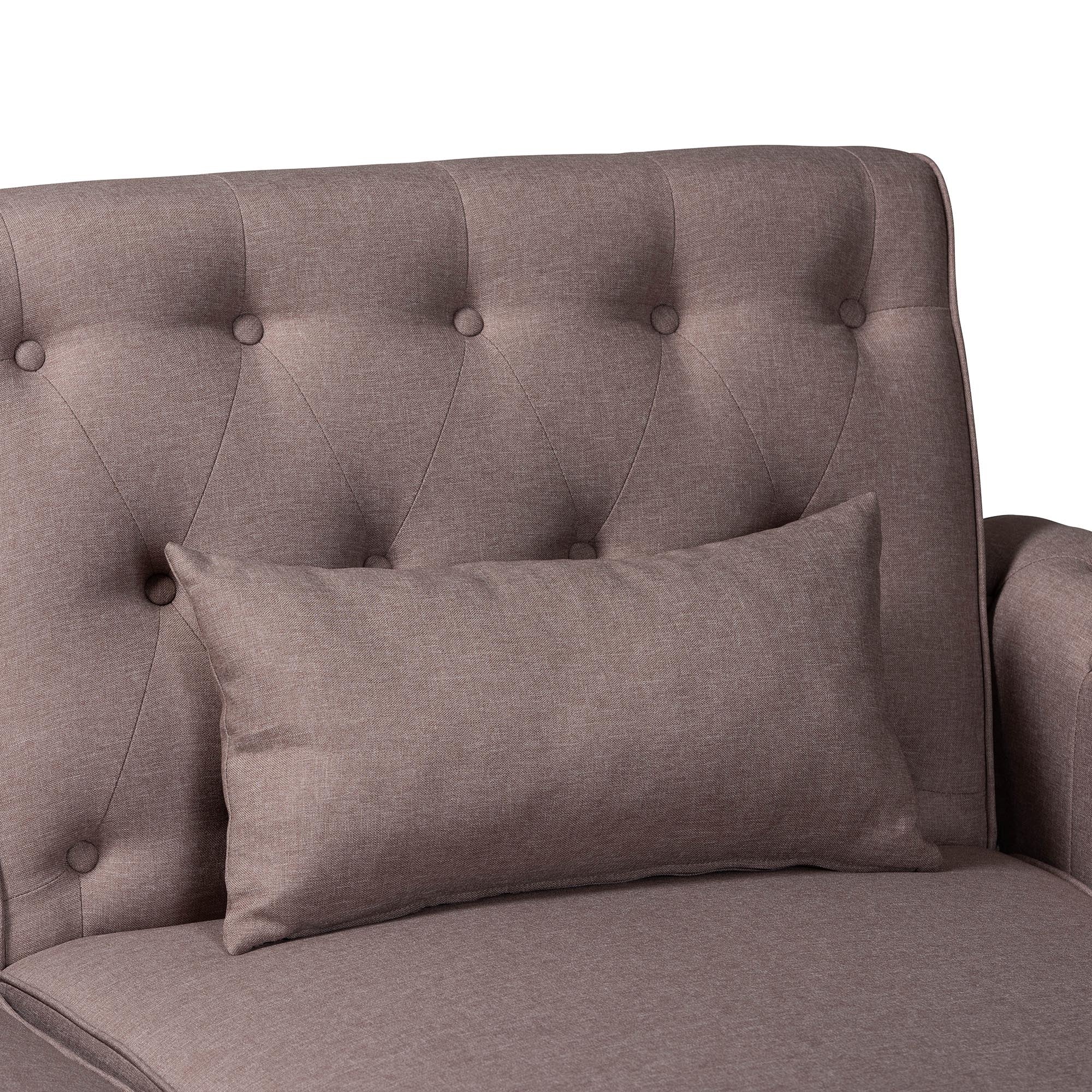 Baxton Studio Chesterfield Retro-Modern Clay Fabric Upholstered Convertible Sleeper Sofa - Image 4