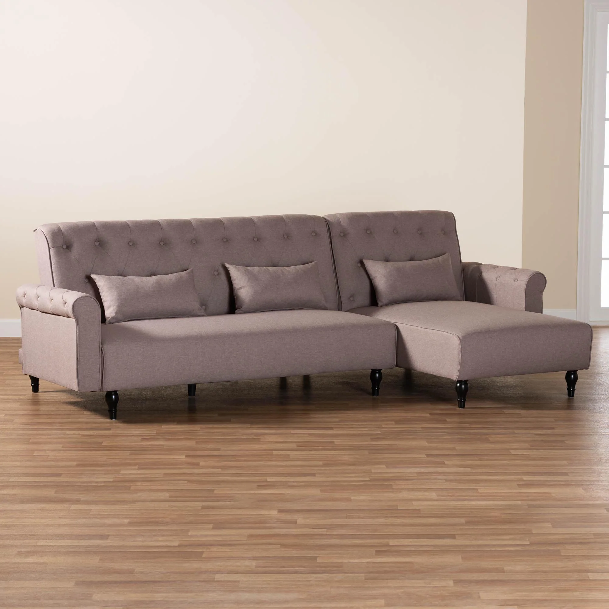 Baxton Studio Chesterfield Retro-Modern Clay Fabric Upholstered Convertible Sleeper Sofa - Image 7