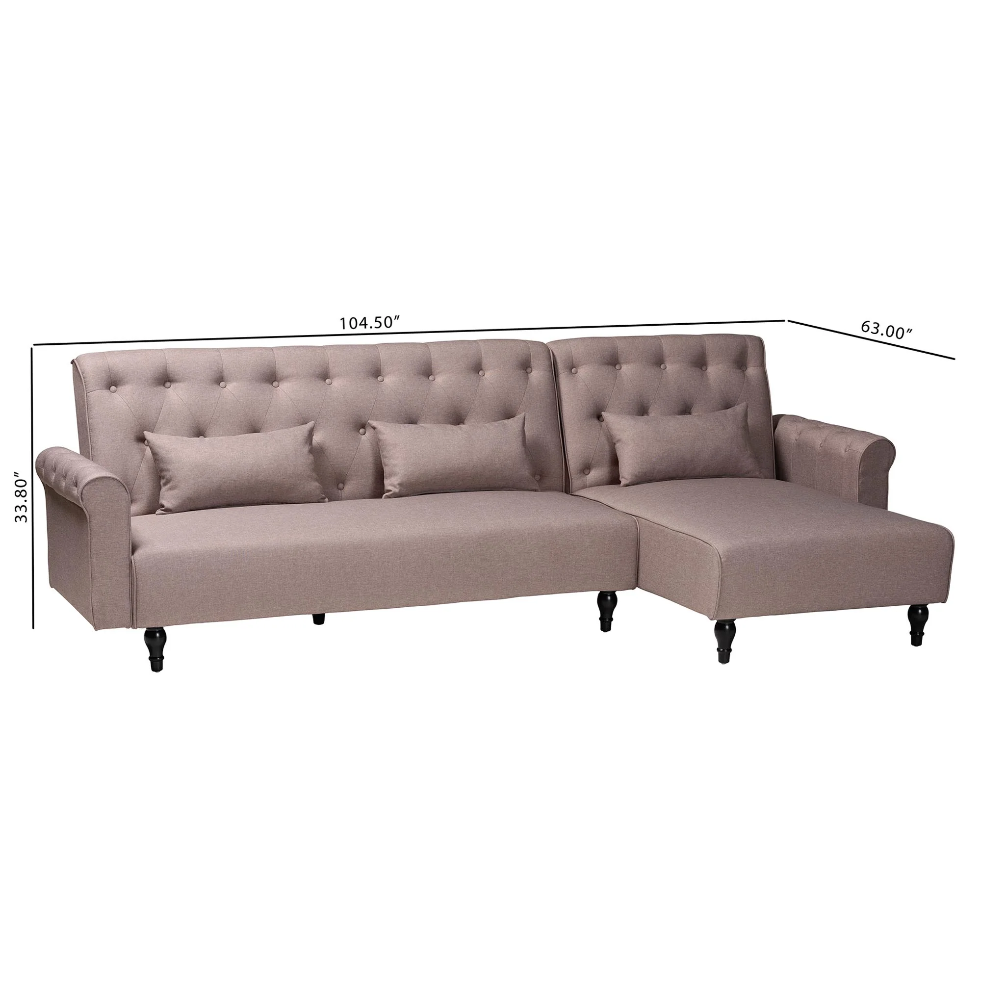 Baxton Studio Chesterfield Retro-Modern Clay Fabric Upholstered Convertible Sleeper Sofa - Image 9