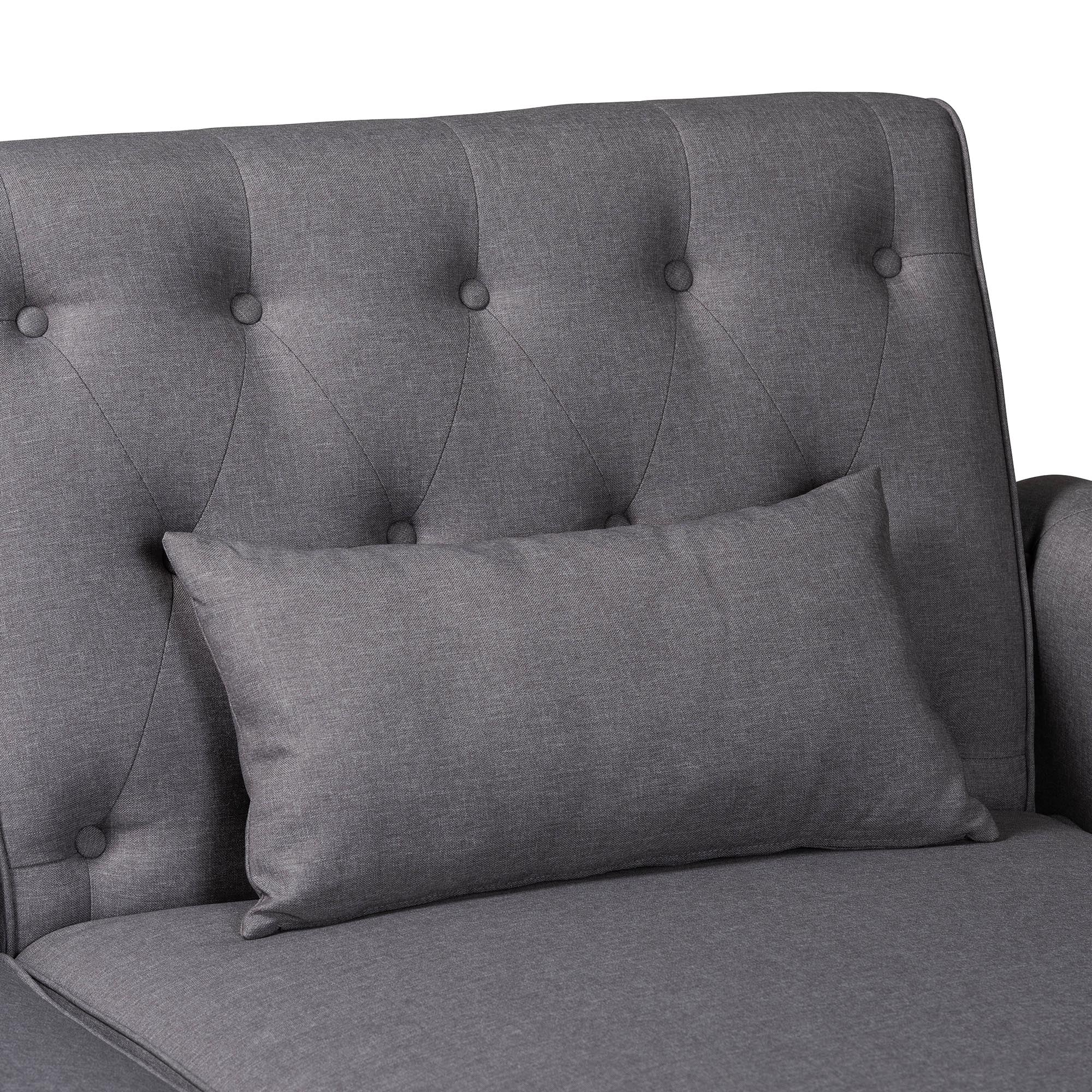 Baxton Studio Chesterfield Retro-Modern Slate Grey Fabric Upholstered Convertible Sleeper Sofa - Image 4