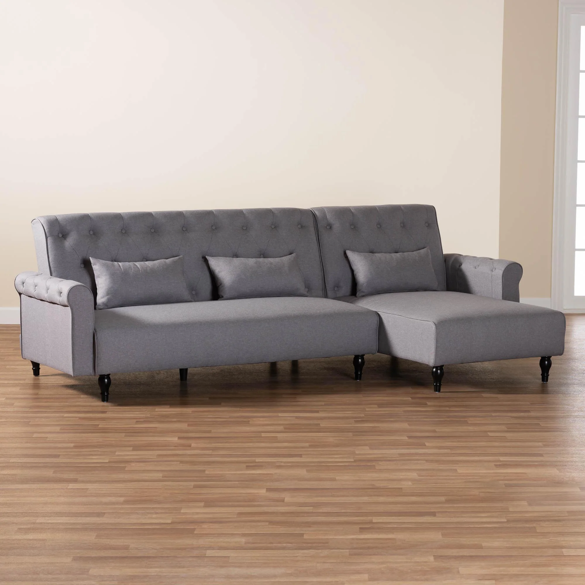 Baxton Studio Chesterfield Retro-Modern Slate Grey Fabric Upholstered Convertible Sleeper Sofa - Image 7