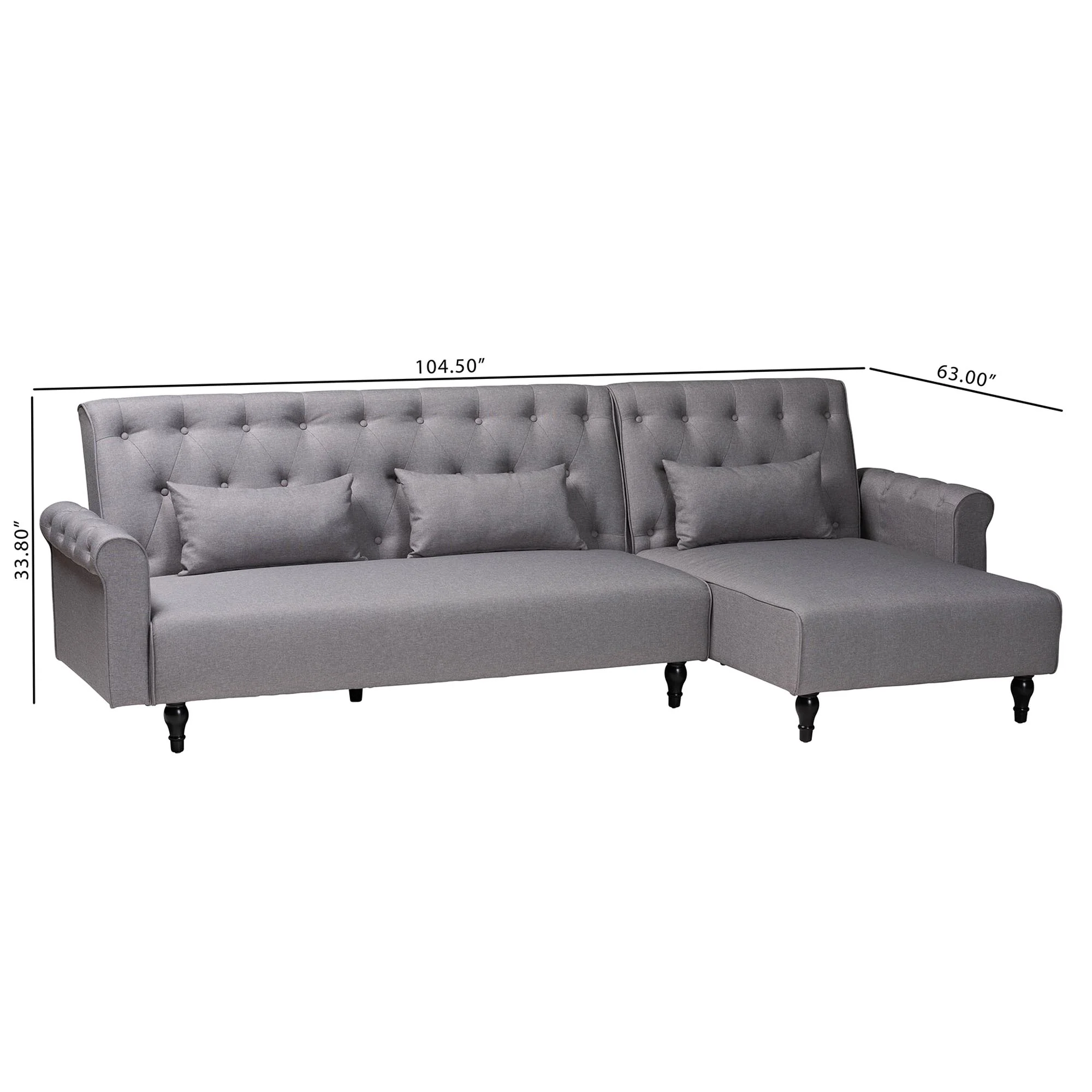 Baxton Studio Chesterfield Retro-Modern Slate Grey Fabric Upholstered Convertible Sleeper Sofa - Image 9