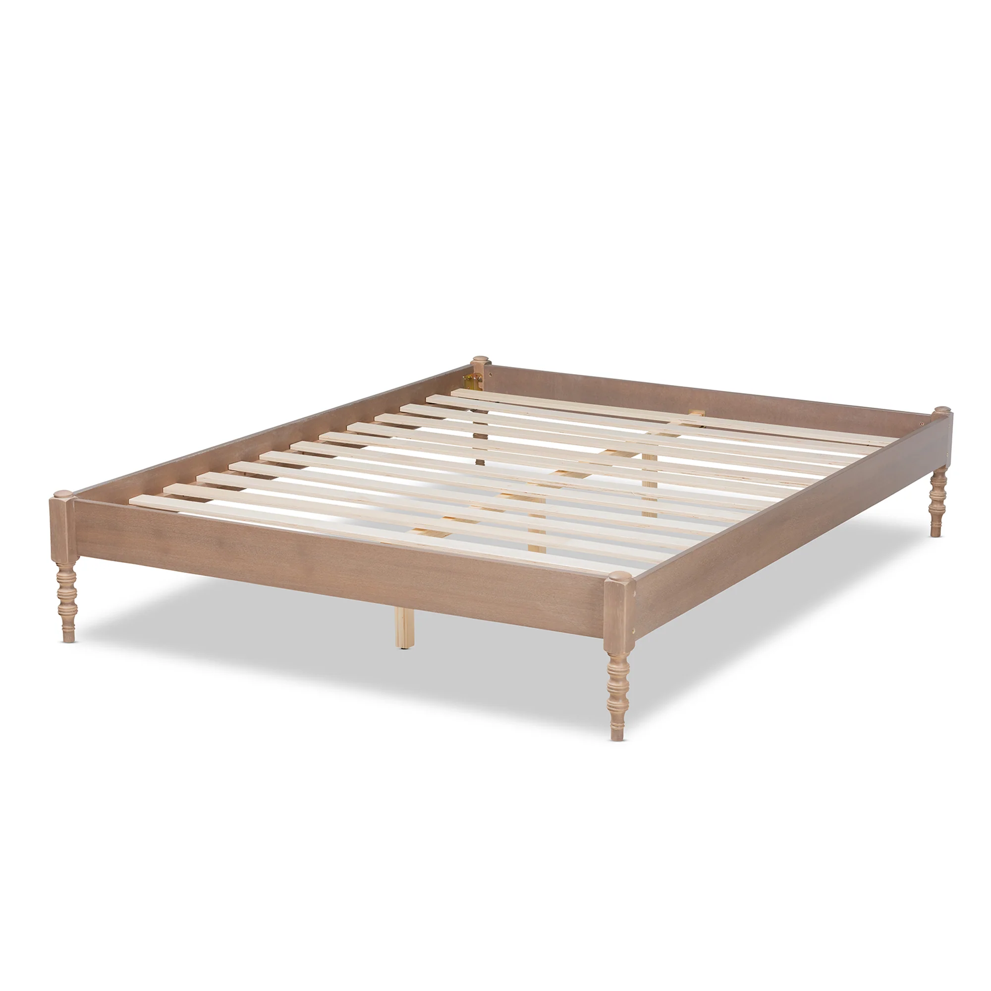 Baxton Studio Cielle French Bohemian Antique Oak Finished Wood King Size Platform Bed Frame - Image 4