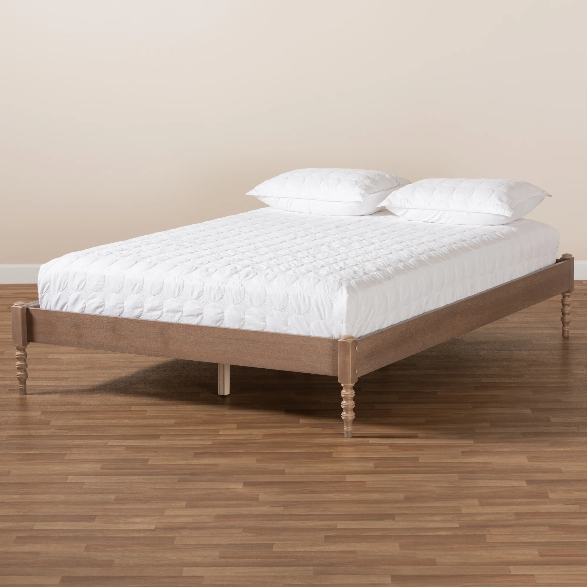 Baxton Studio Cielle French Bohemian Antique Oak Finished Wood King Size Platform Bed Frame - Image 6