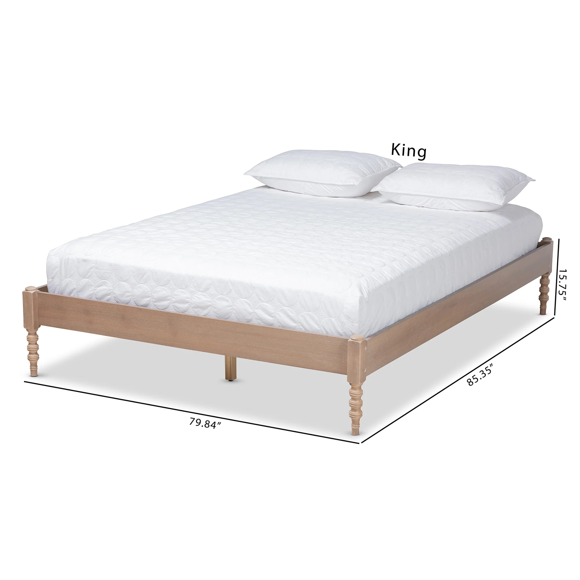 Baxton Studio Cielle French Bohemian Antique Oak Finished Wood King Size Platform Bed Frame - Image 8