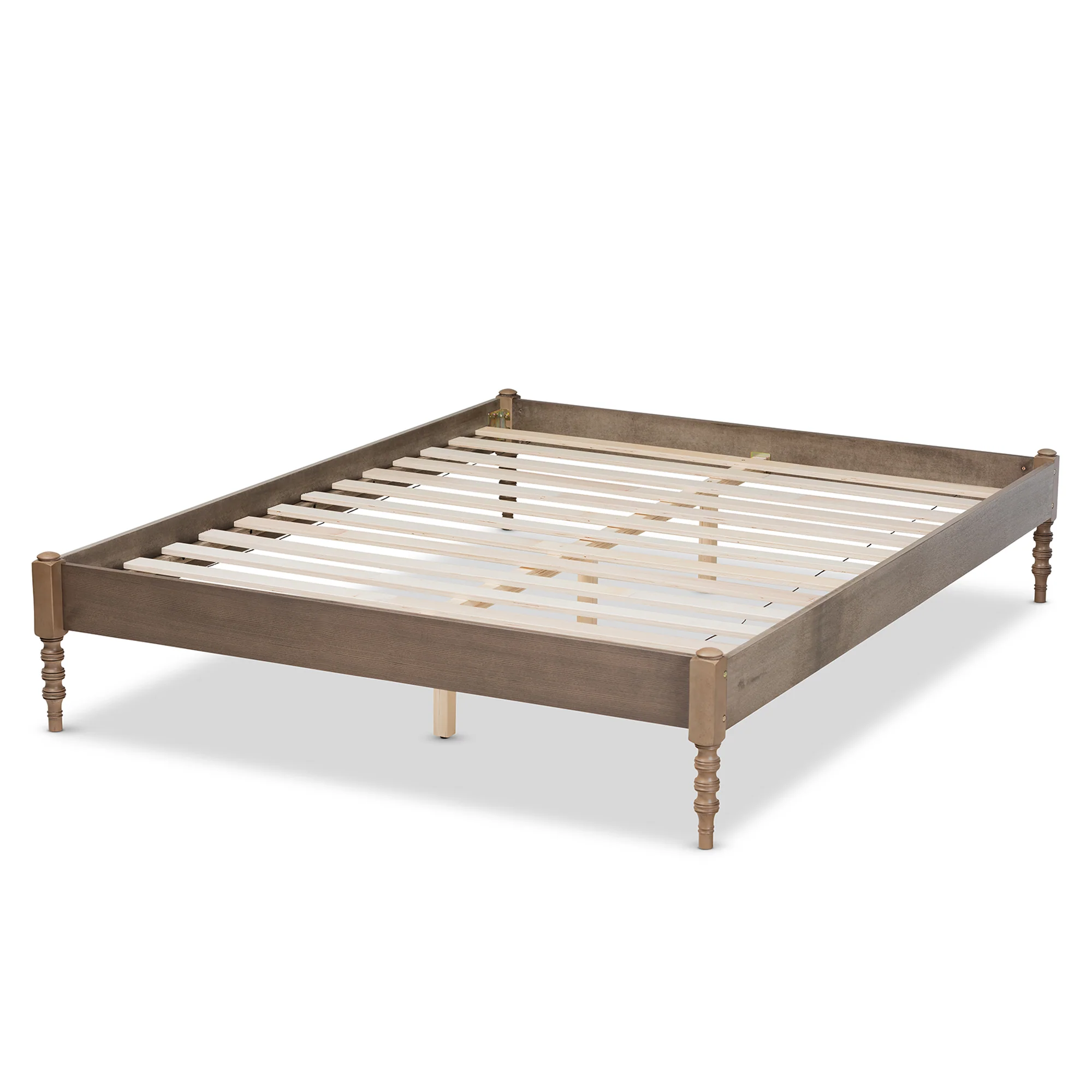 Baxton Studio Cielle French Bohemian Weathered Grey Oak Finished Wood King Size Platform Bed Frame - Image 4