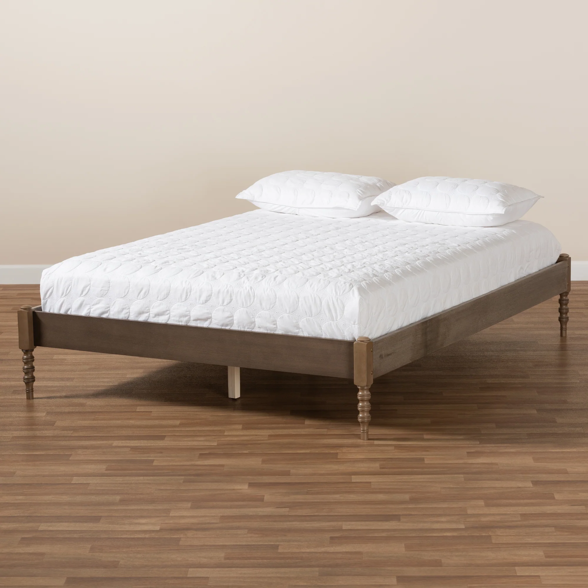 Baxton Studio Cielle French Bohemian Weathered Grey Oak Finished Wood King Size Platform Bed Frame - Image 6