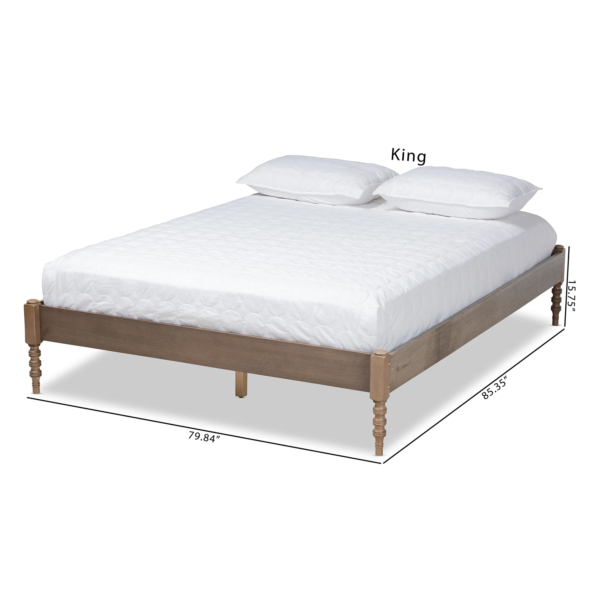 Baxton Studio Cielle French Bohemian Weathered Grey Oak Finished Wood King Size Platform Bed Frame - Image 8
