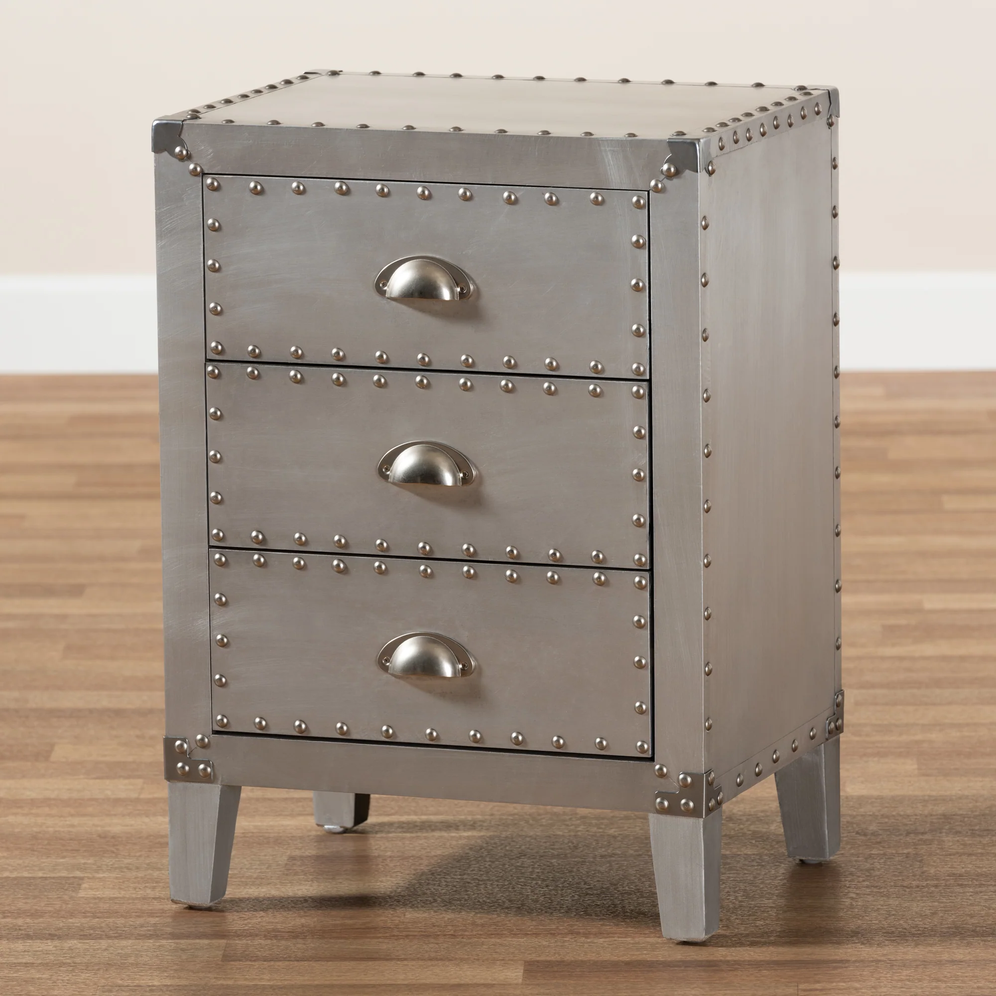 Baxton Studio Claude French Industrial Silver Metal 3-Drawer End Table - Image 2