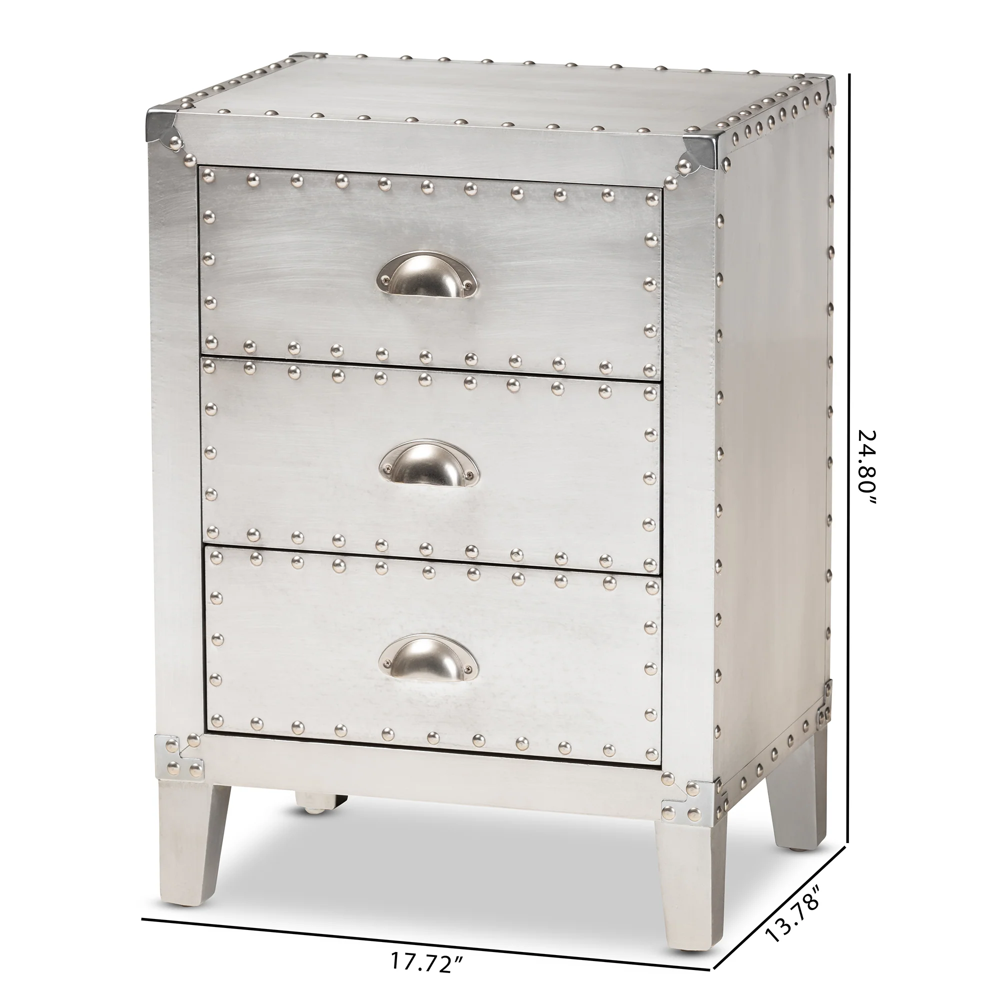Baxton Studio Claude French Industrial Silver Metal 3-Drawer End Table - Image 3