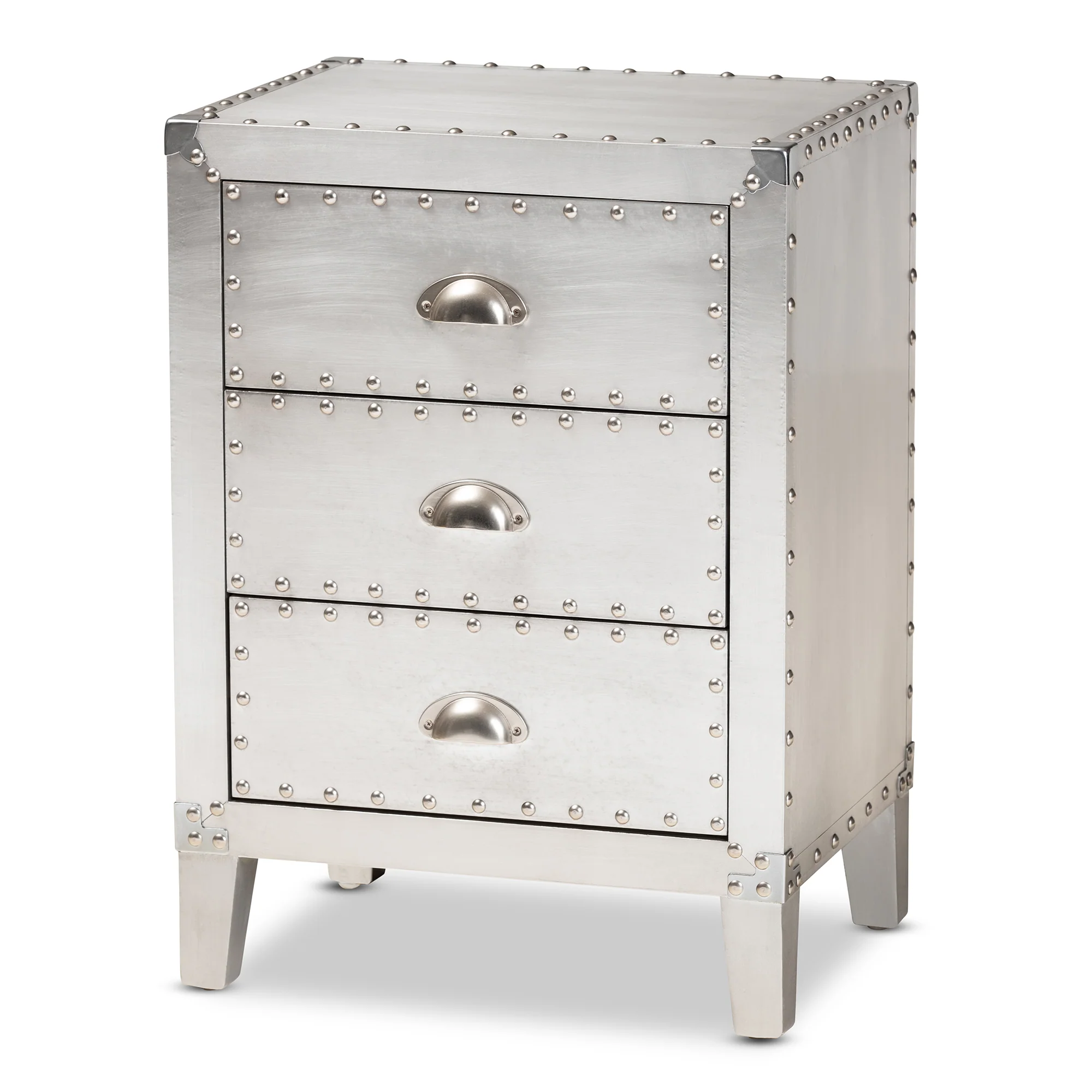 Baxton Studio Claude French Industrial Silver Metal 3-Drawer End Table - Image 4