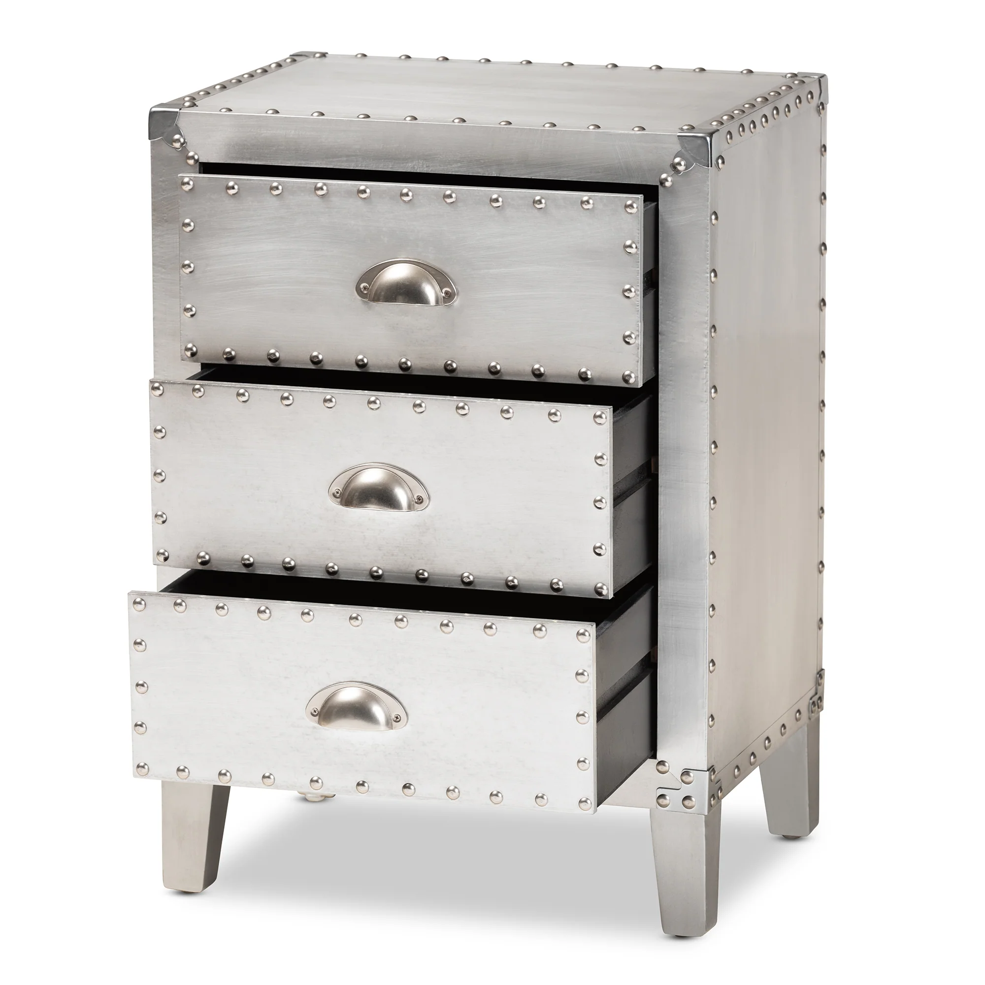 Baxton Studio Claude French Industrial Silver Metal 3-Drawer End Table - Image 5