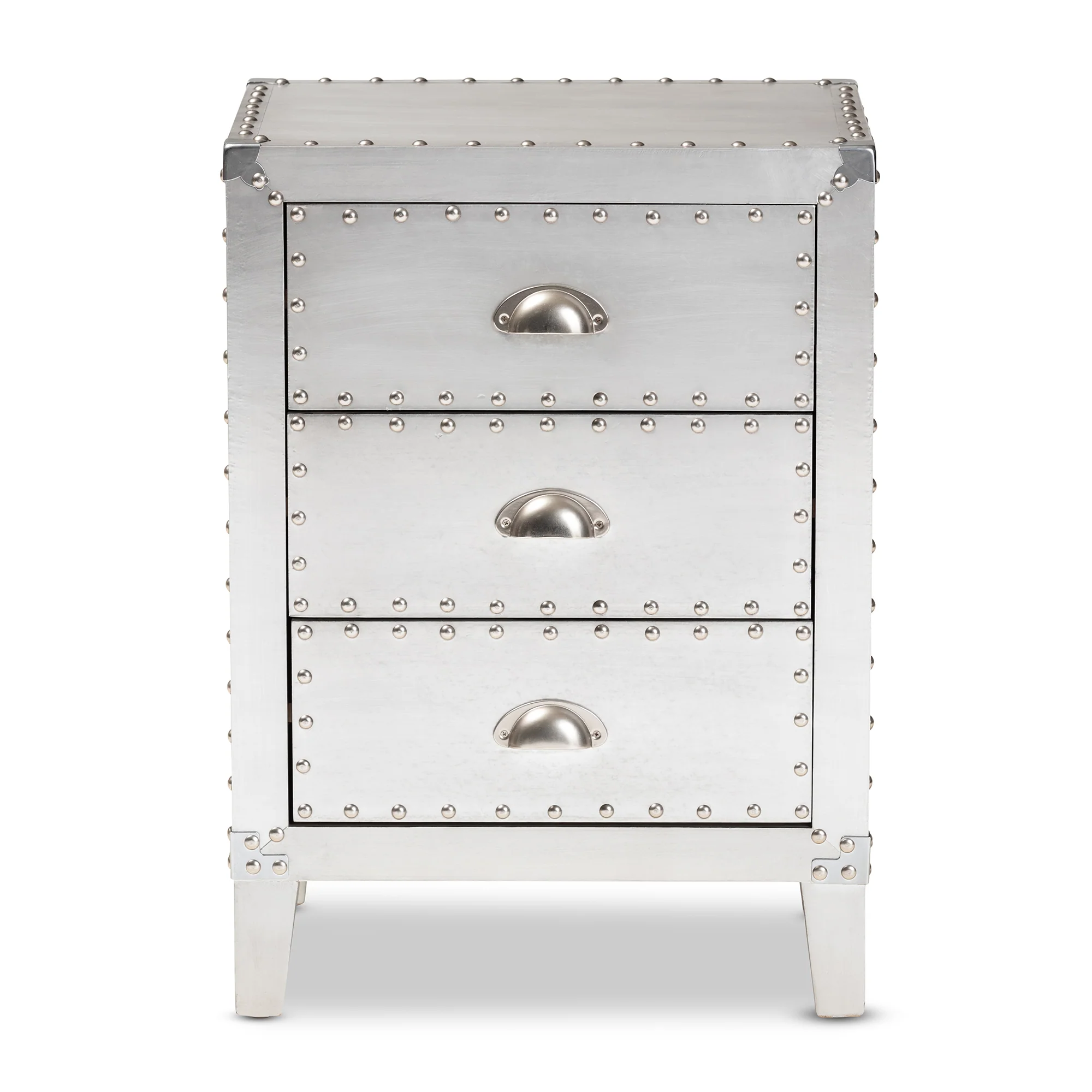 Baxton Studio Claude French Industrial Silver Metal 3-Drawer End Table - Image 6