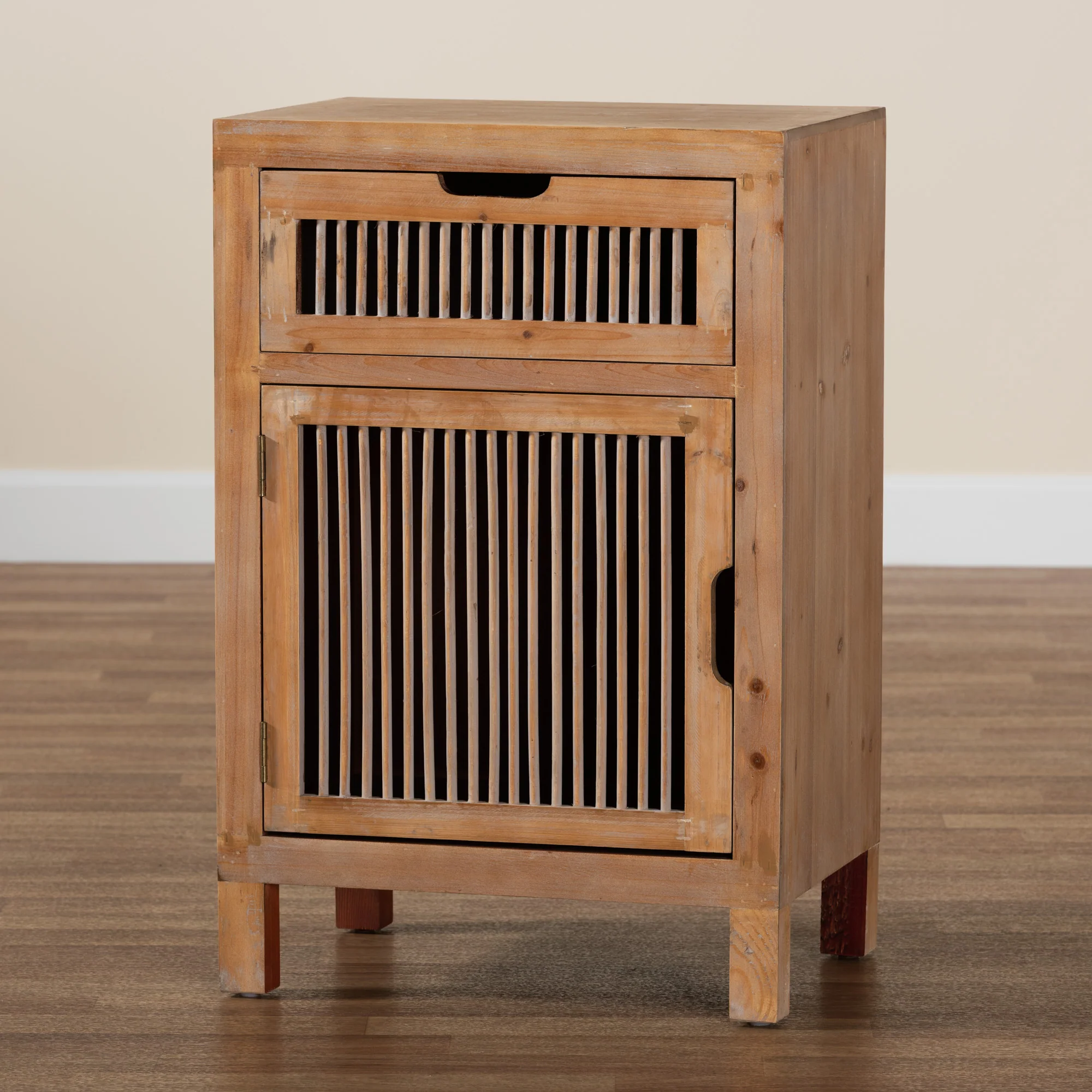 Baxton Studio Clement Rustic Transitional Medium Oak Finished 1-Door and 1-Drawer Wood Spindle End Table - Image 2
