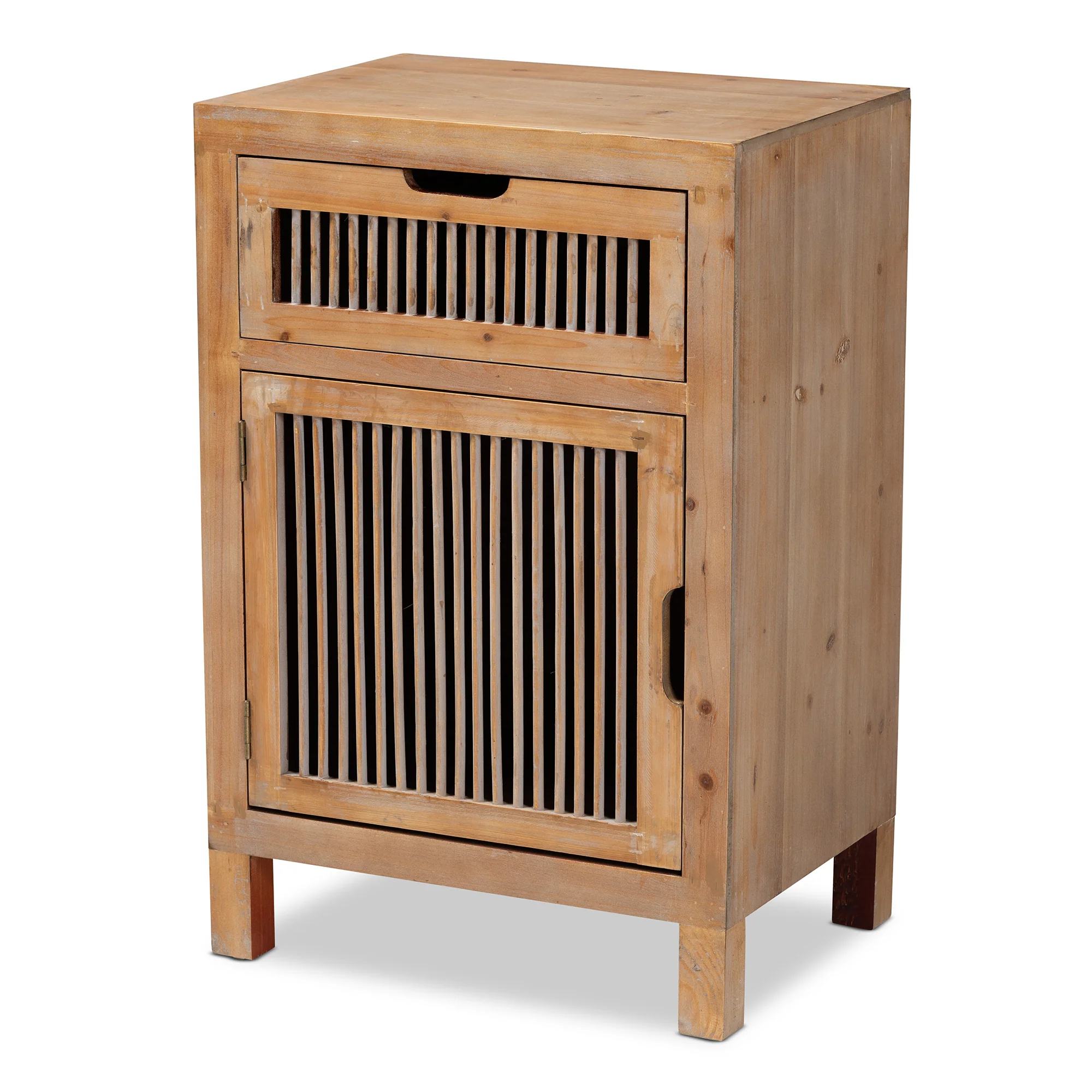 Baxton Studio Clement Rustic Transitional Medium Oak Finished 1-Door and 1-Drawer Wood Spindle End Table - Image 4