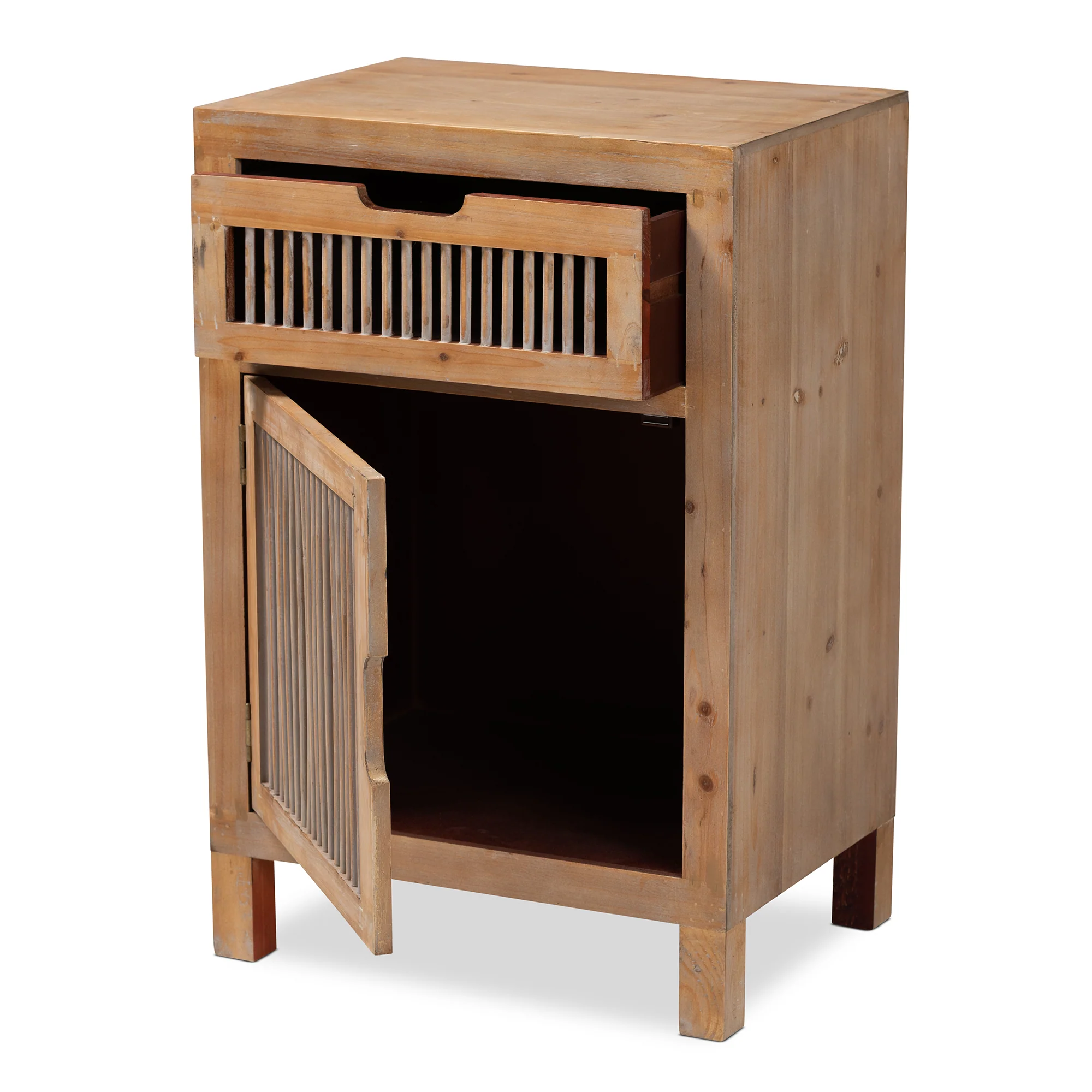 Baxton Studio Clement Rustic Transitional Medium Oak Finished 1-Door and 1-Drawer Wood Spindle End Table - Image 5