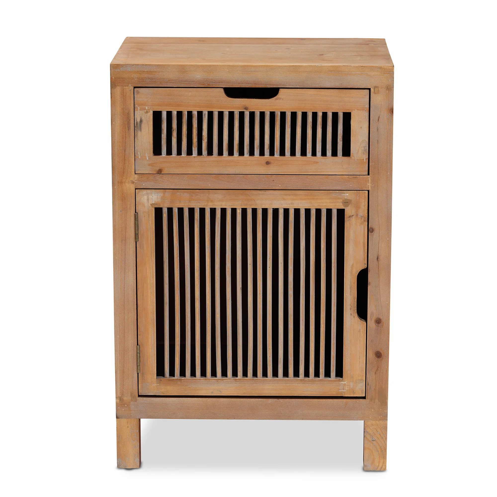 Baxton Studio Clement Rustic Transitional Medium Oak Finished 1-Door and 1-Drawer Wood Spindle End Table - Image 6