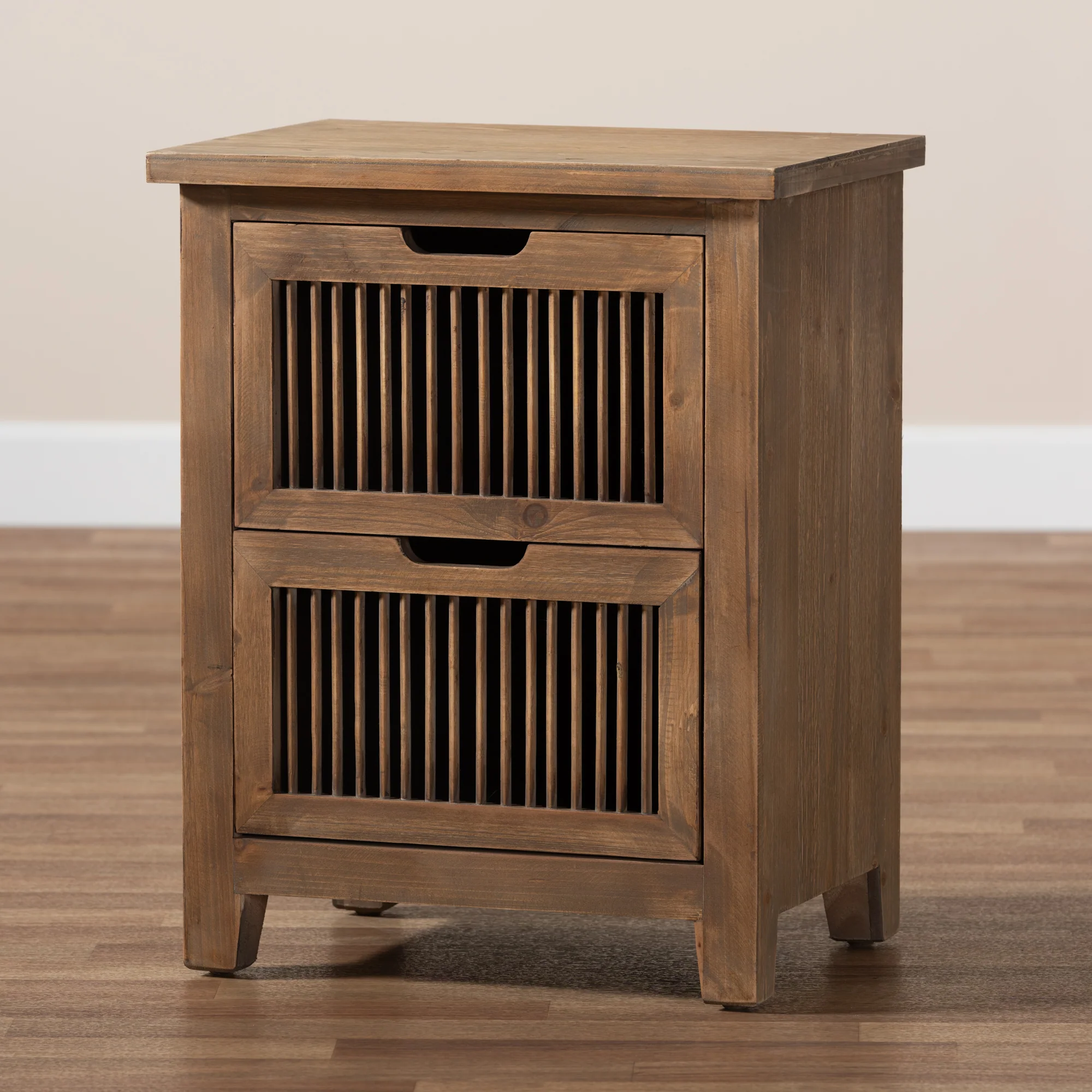 Baxton Studio Clement Rustic Transitional Medium Oak Finished 2-Drawer Wood Spindle End Table - Image 2