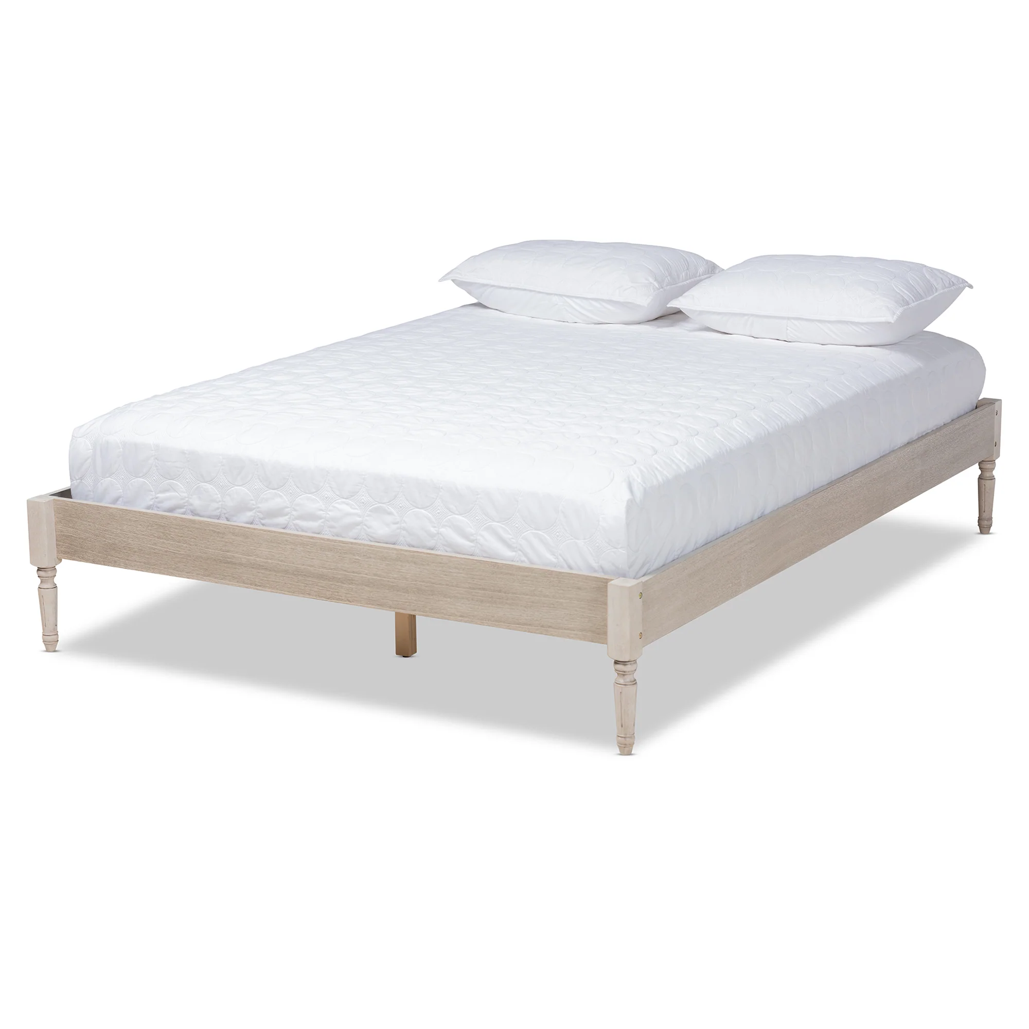 Baxton Studio Colette French Bohemian Antique White Oak Finished Wood King Size Platform Bed Frame - Image 2