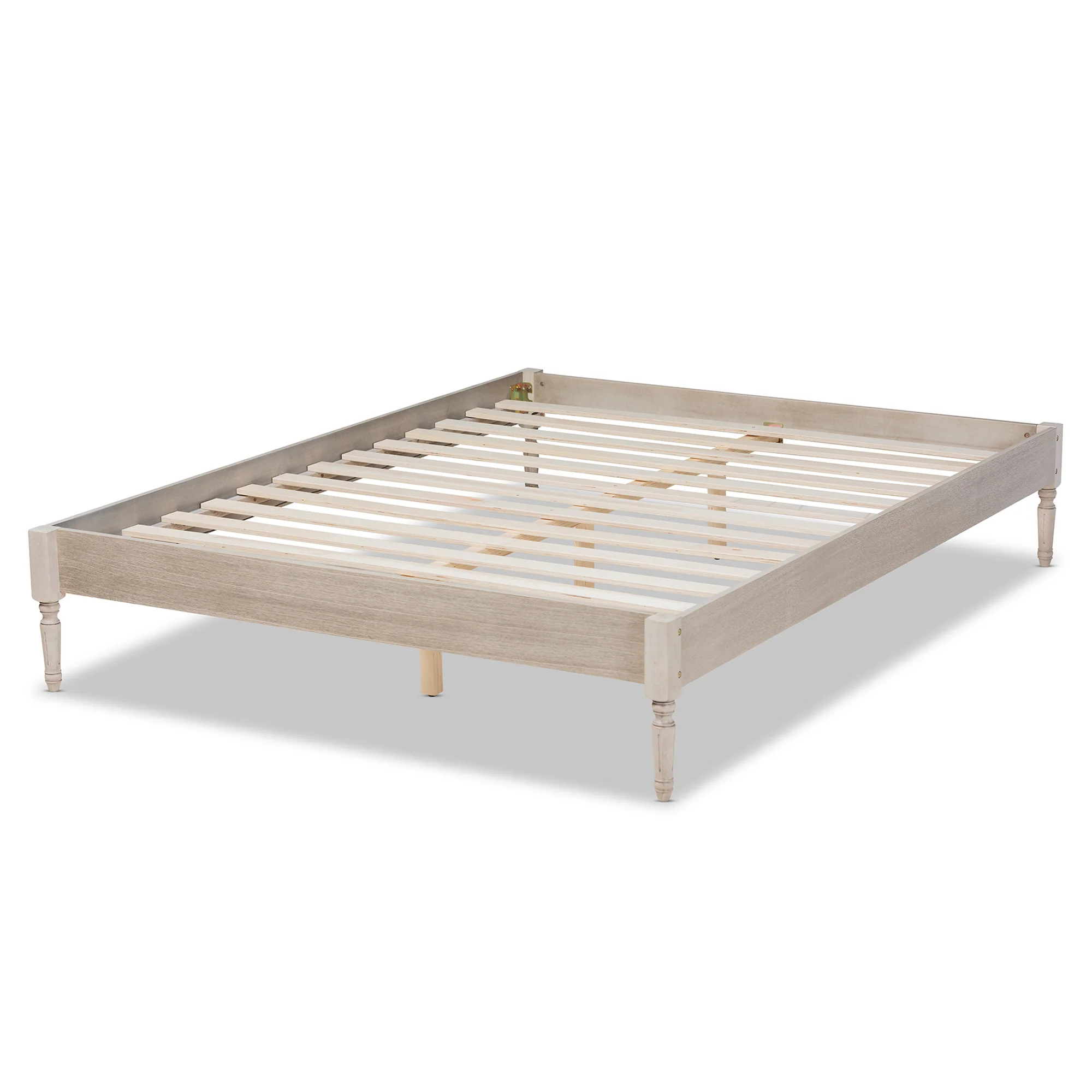 Baxton Studio Colette French Bohemian Antique White Oak Finished Wood King Size Platform Bed Frame - Image 4