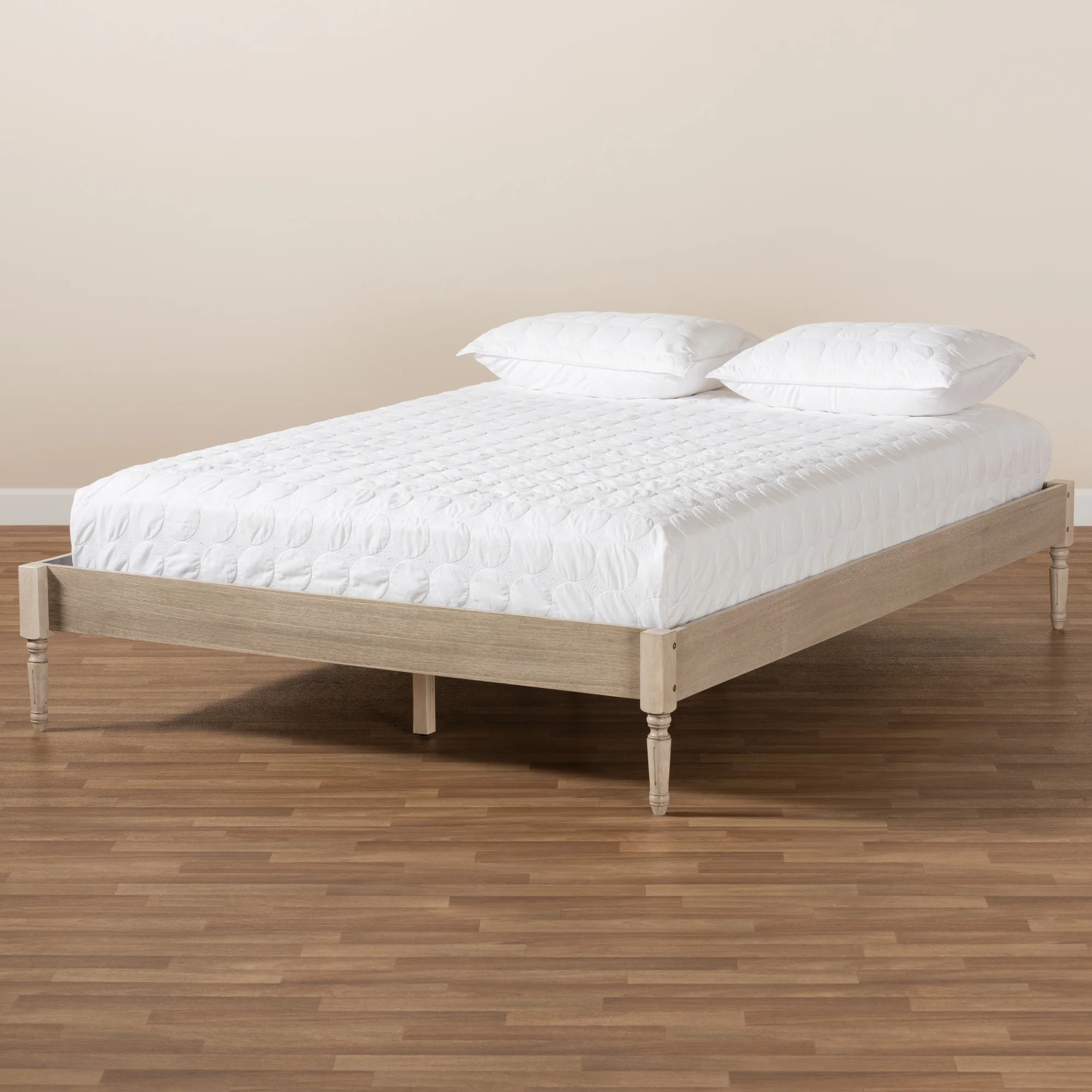 Baxton Studio Colette French Bohemian Antique White Oak Finished Wood King Size Platform Bed Frame - Image 6