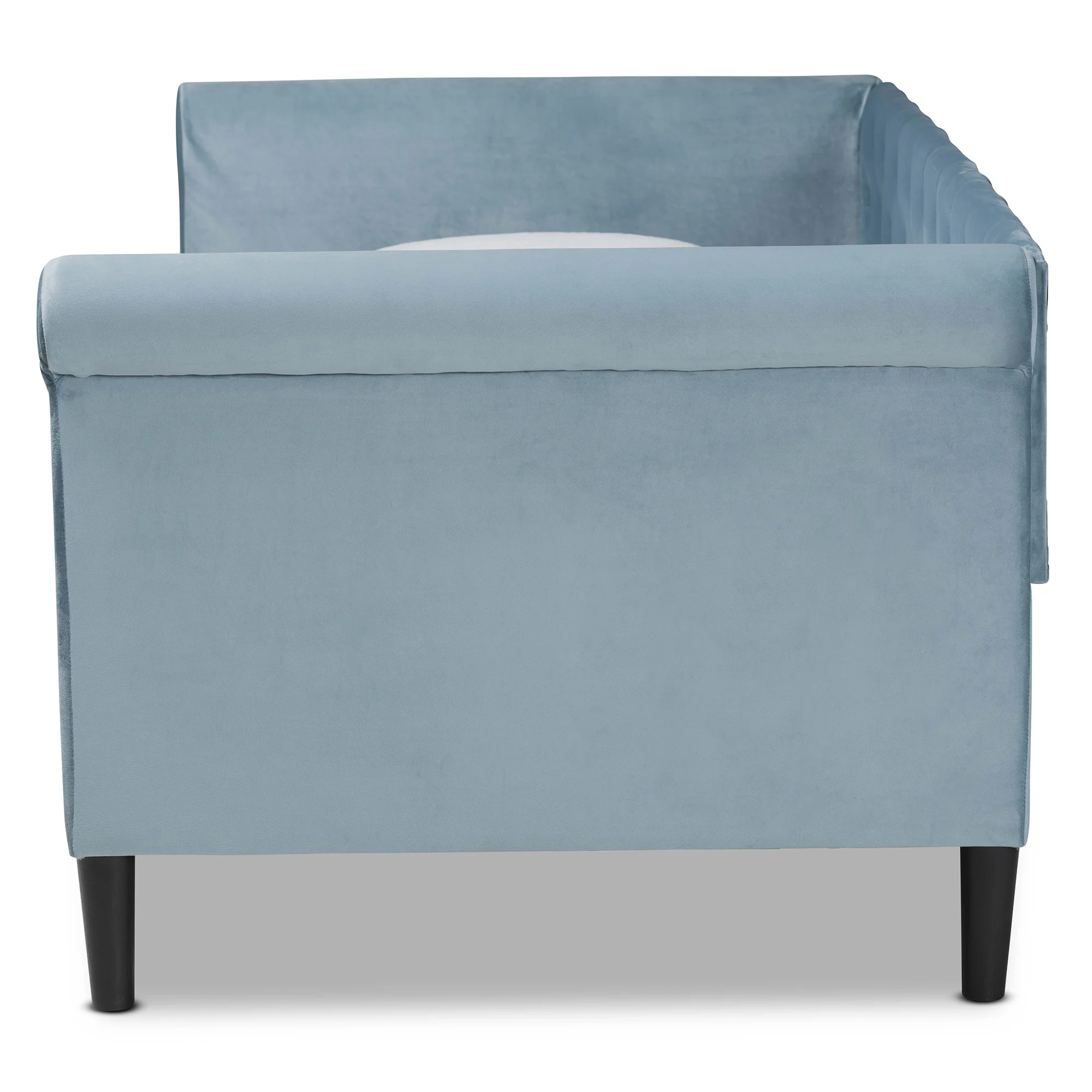 Baxton Studio Cora Modern and Contemporary Light Blue Velvet Fabric Upholstered and Dark Brown Finished Wood Twin Size Daybed - Image 3