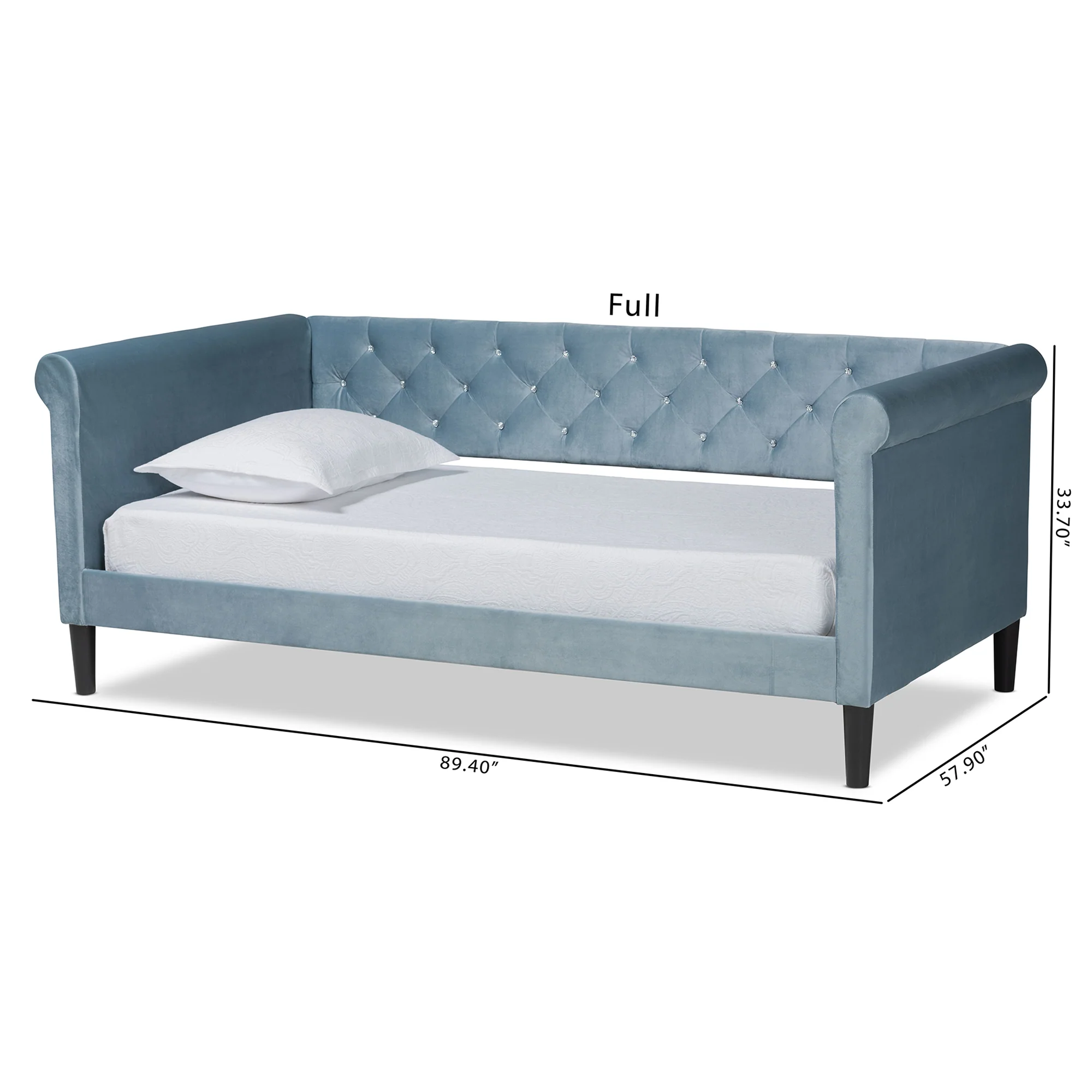 Baxton Studio Cora Modern and Contemporary Light Blue Velvet Fabric Upholstered and Dark Brown Finished Wood Twin Size Daybed - Image 9