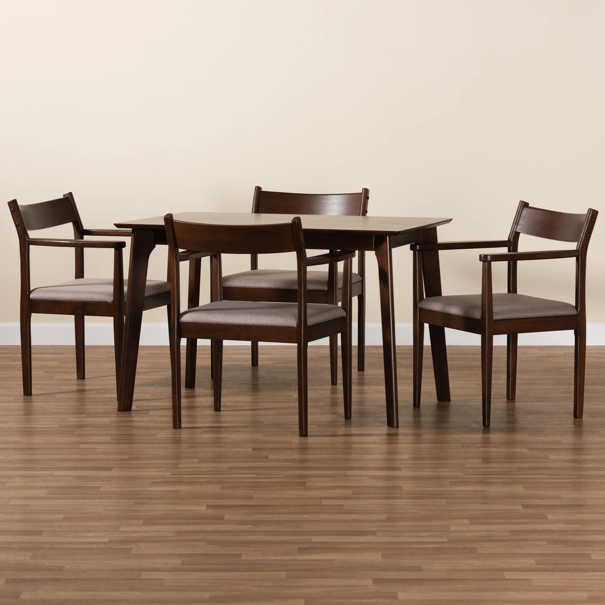 Baxton Studio Coretta Mid-Century Modern Warm Grey Fabric and Dark Brown Finished Wood 5-Piece Dining Set - Image 2