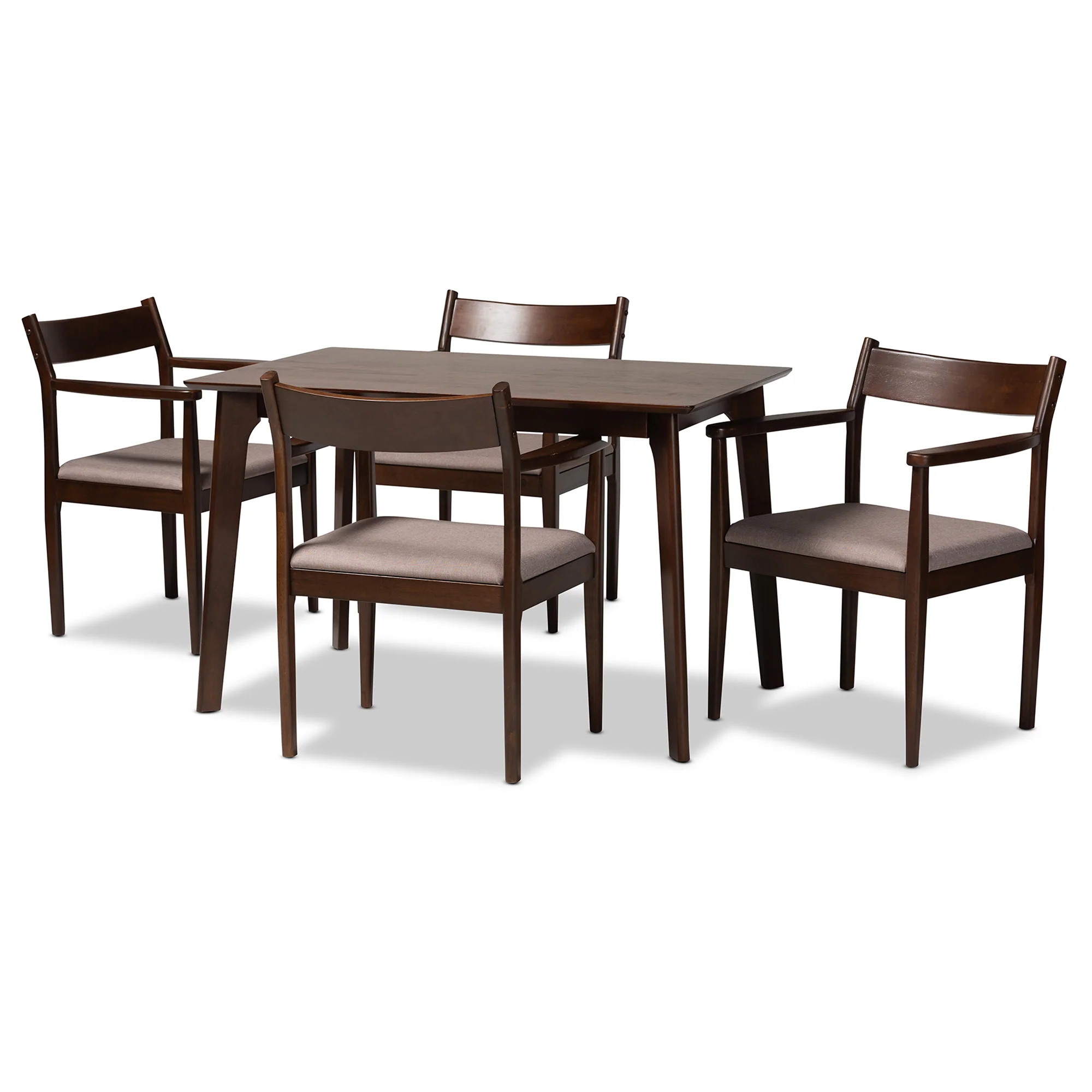 Baxton Studio Coretta Mid-Century Modern Warm Grey Fabric and Dark Brown Finished Wood 5-Piece Dining Set - Image 4