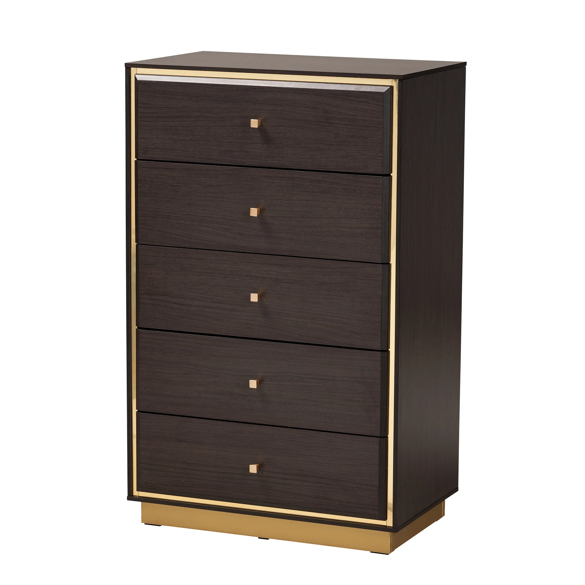 Baxton Studio Cormac Mid-Century Modern Transitional Dark Brown Finished Wood and Gold Metal 3-Piece Storage Set - Image 6
