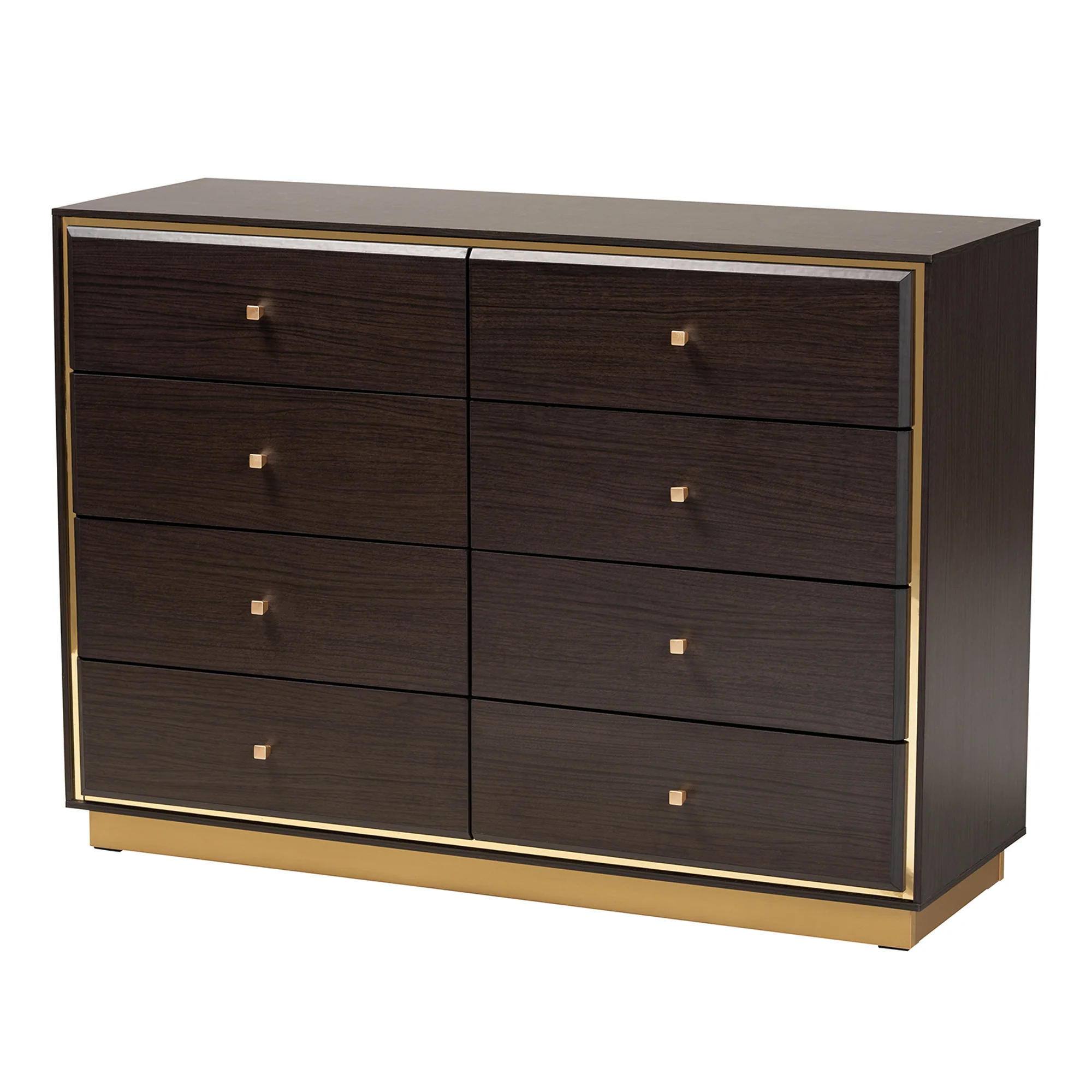 Baxton Studio Cormac Mid-Century Modern Transitional Dark Brown Finished Wood and Gold Metal 3-Piece Storage Set - Image 7