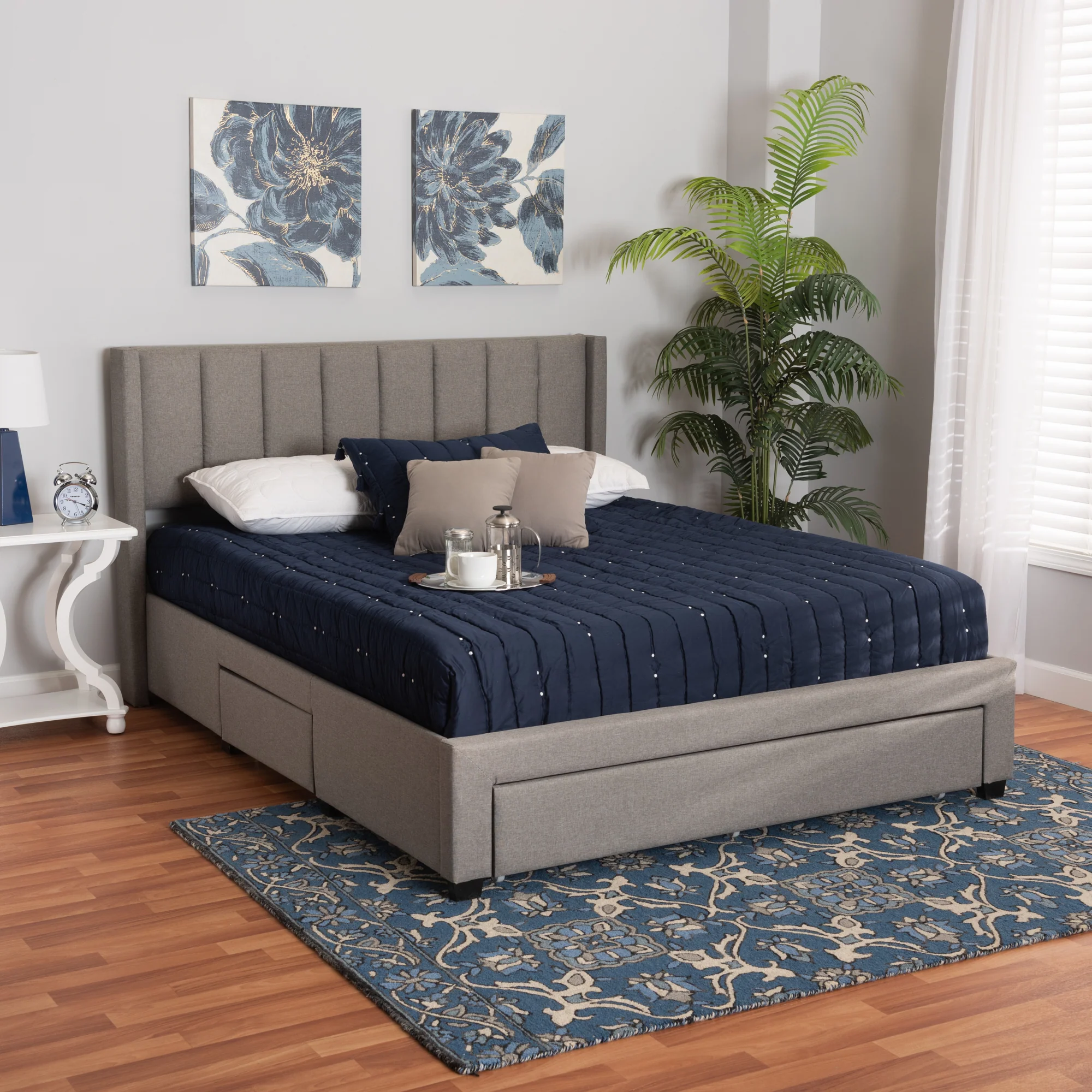 Baxton Studio Coronado Mid-Century Modern Transitional Beige Fabric Full Size 3-Drawer Storage Platform Bed - Image 11