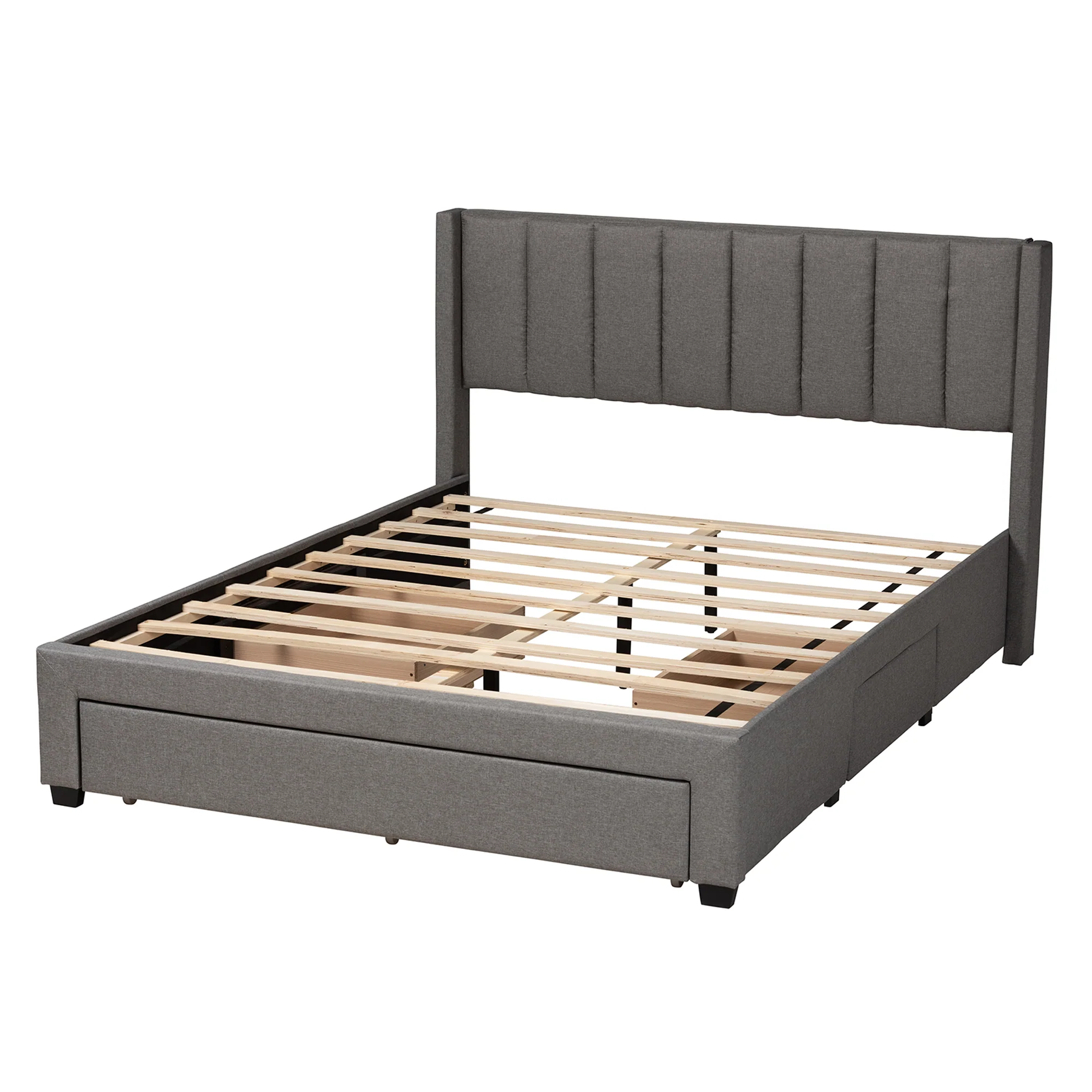 Baxton Studio Coronado Mid-Century Modern Transitional Beige Fabric Full Size 3-Drawer Storage Platform Bed - Image 15
