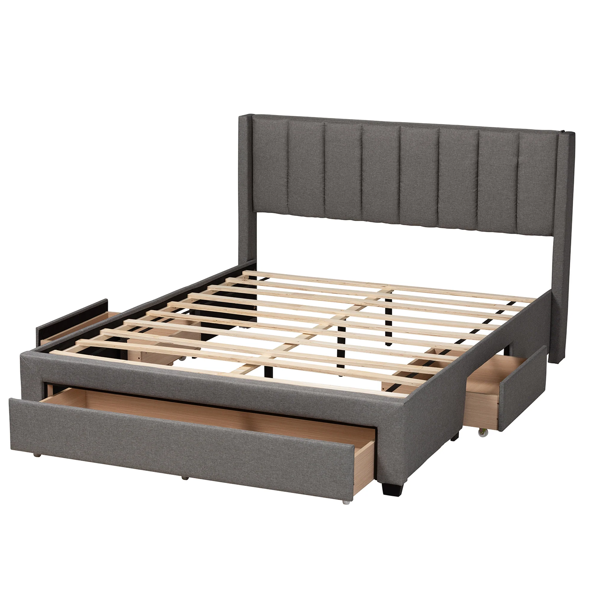 Baxton Studio Coronado Mid-Century Modern Transitional Beige Fabric Full Size 3-Drawer Storage Platform Bed - Image 16
