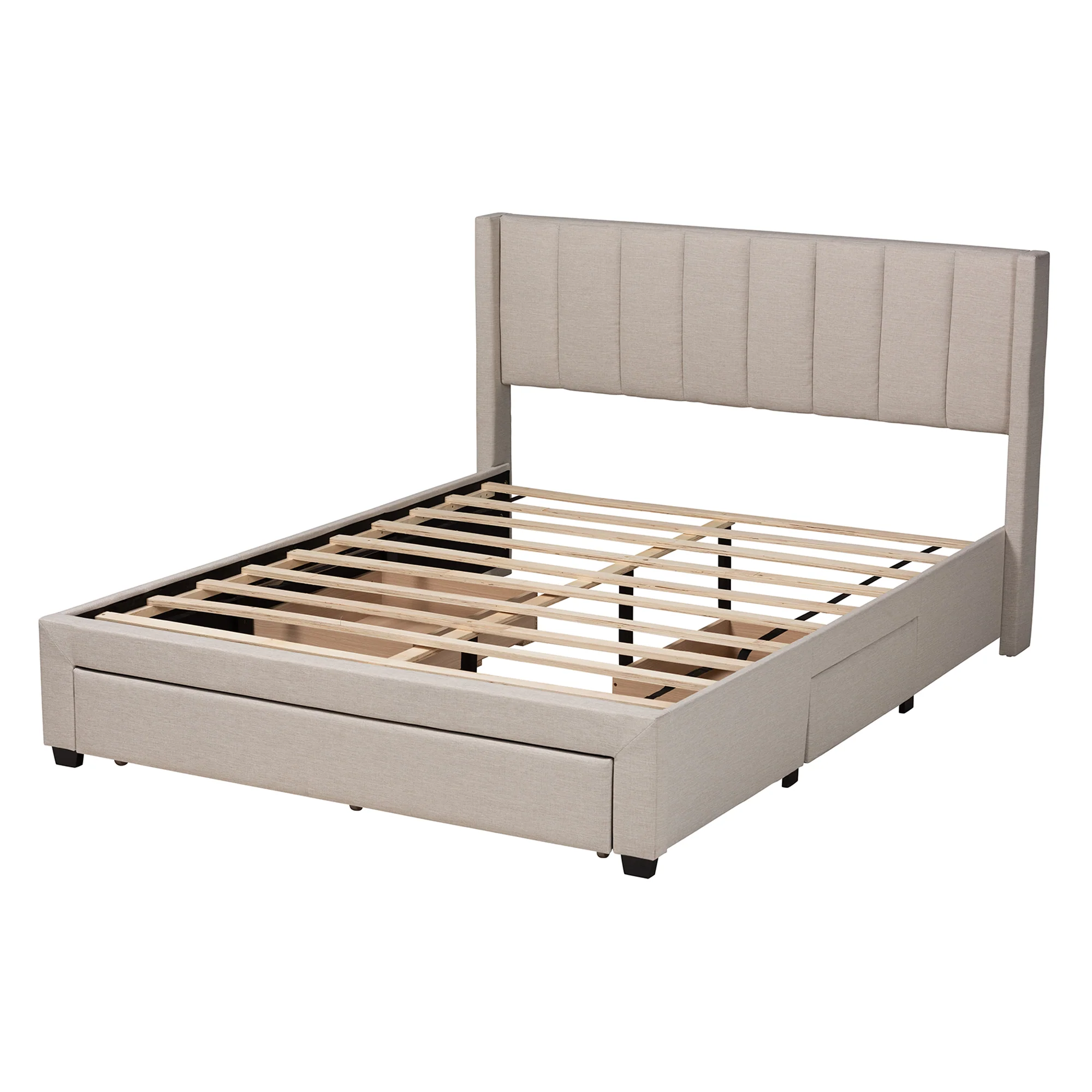 Baxton Studio Coronado Mid-Century Modern Transitional Beige Fabric Full Size 3-Drawer Storage Platform Bed - Image 5