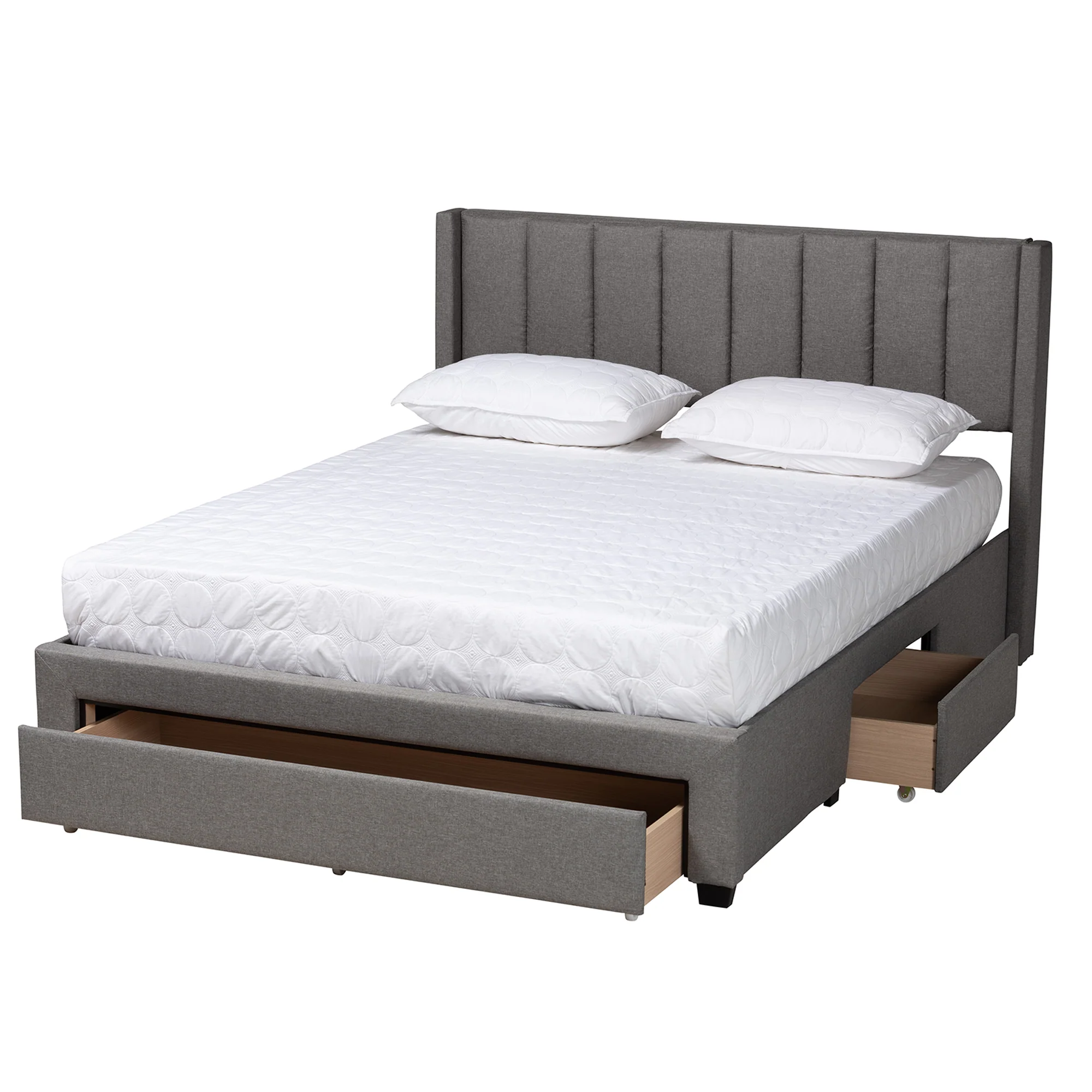 Baxton Studio Coronado Mid-Century Modern Transitional Beige Fabric Queen Size 3-Drawer Storage Platform Bed - Image 13