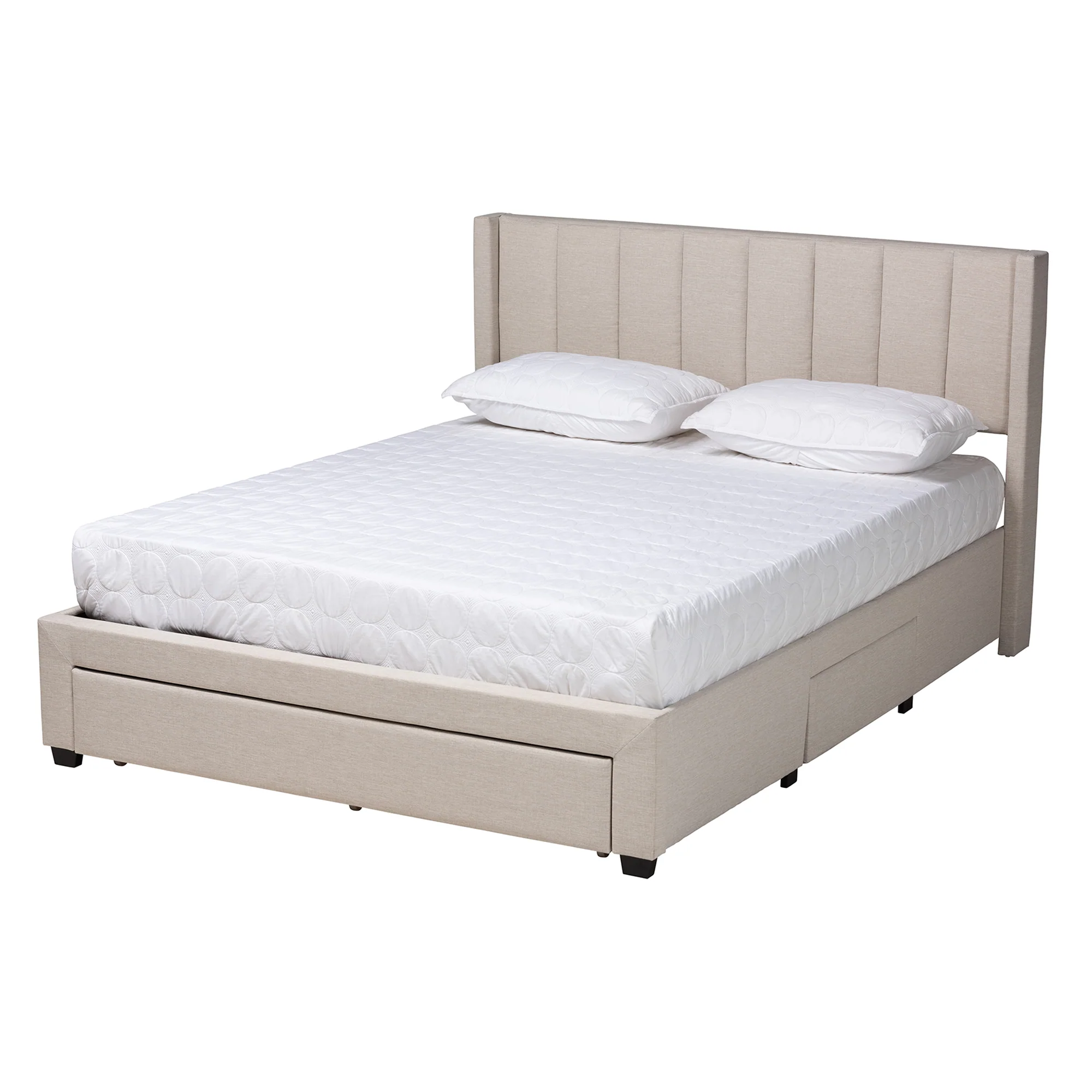 Baxton Studio Coronado Mid-Century Modern Transitional Beige Fabric Queen Size 3-Drawer Storage Platform Bed - Image 2