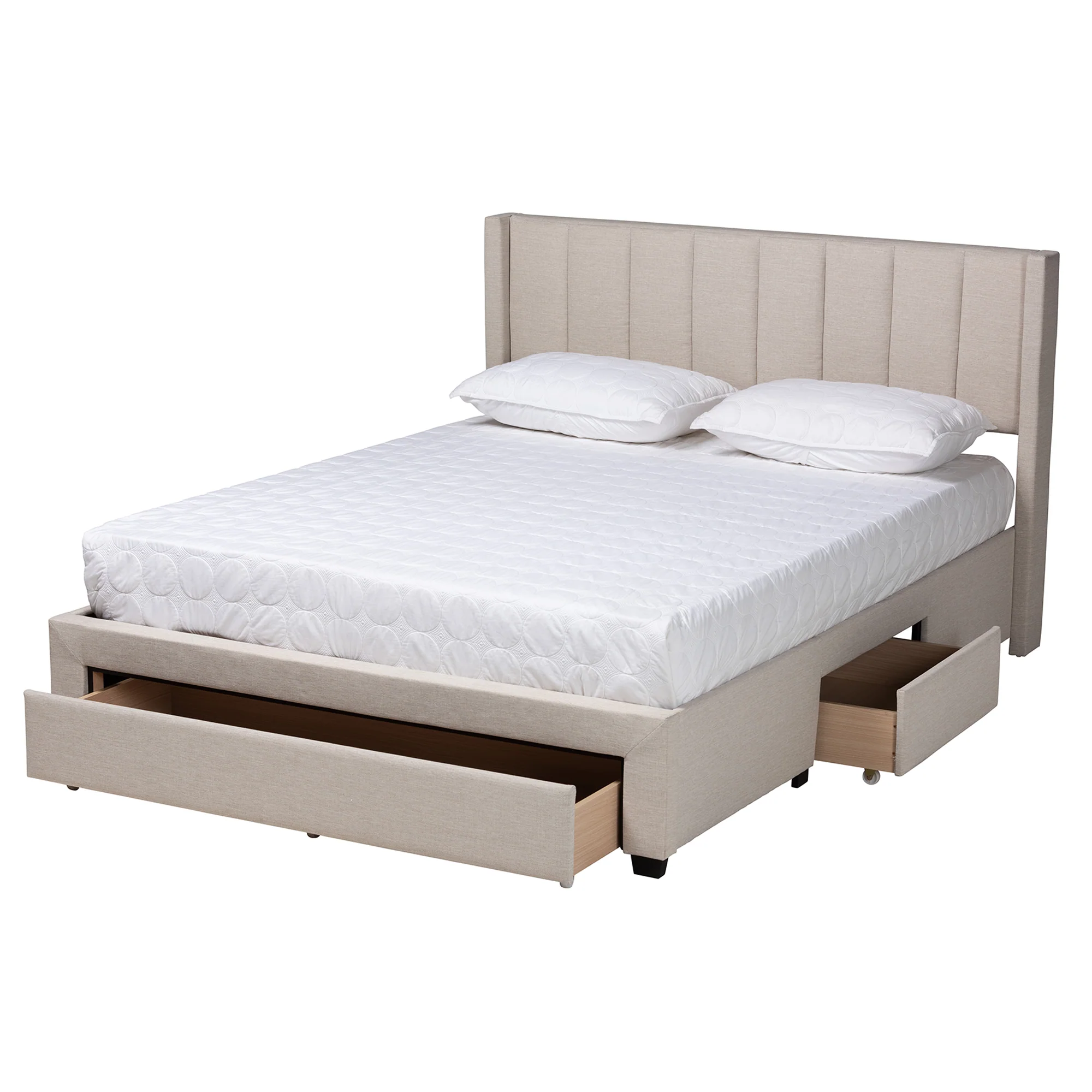 Baxton Studio Coronado Mid-Century Modern Transitional Beige Fabric Queen Size 3-Drawer Storage Platform Bed - Image 3