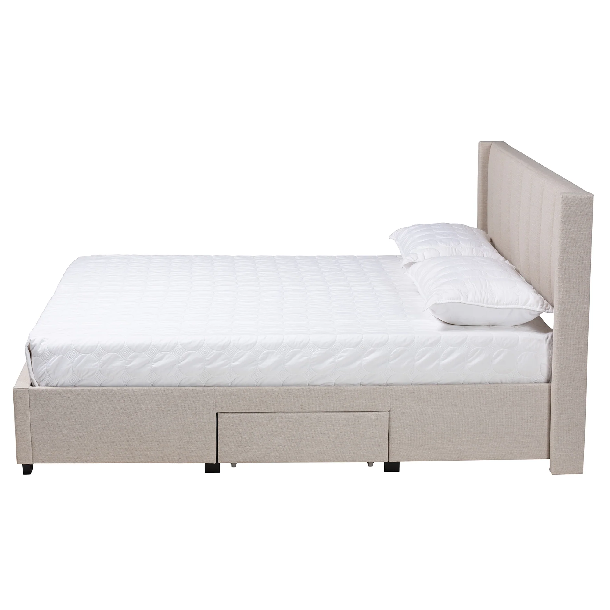 Baxton Studio Coronado Mid-Century Modern Transitional Beige Fabric Queen Size 3-Drawer Storage Platform Bed - Image 4
