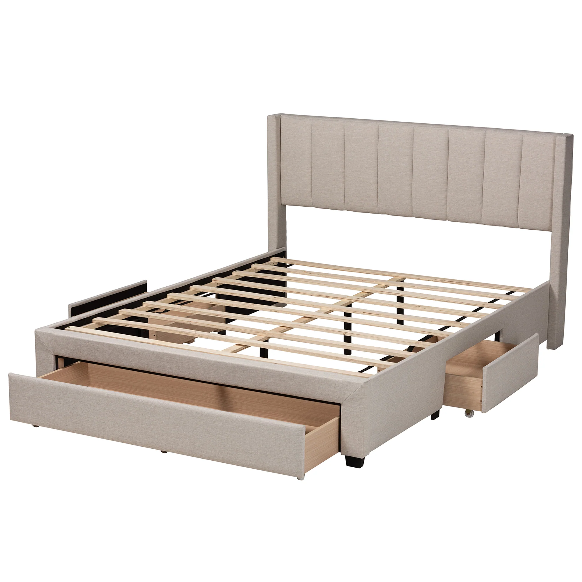 Baxton Studio Coronado Mid-Century Modern Transitional Beige Fabric Queen Size 3-Drawer Storage Platform Bed - Image 6